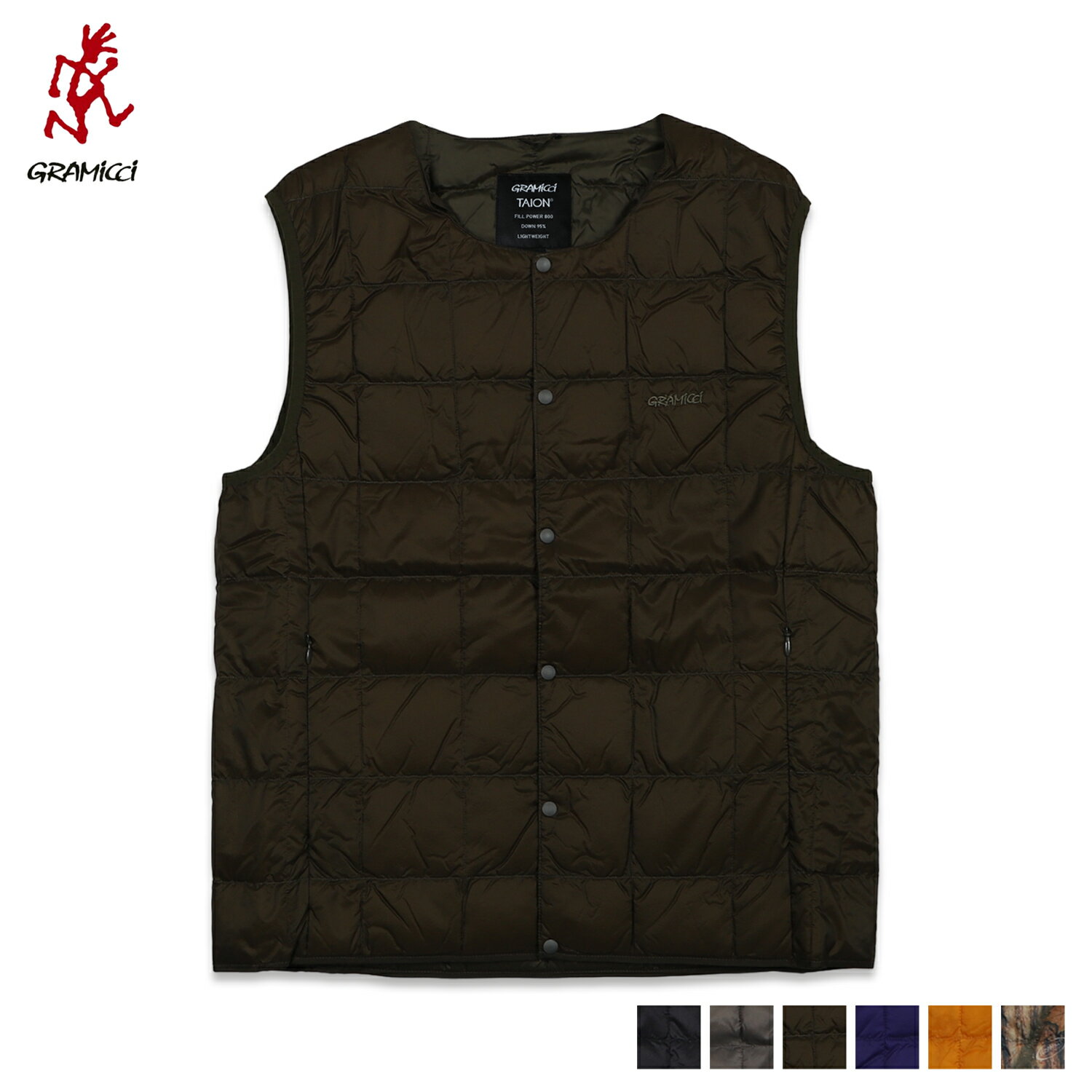 グラミチ タイオン GRAMICCI TAION ダウン ベスト アウター メンズ レディース コラボ INNER DOWN VEST ブラック グレー カーキ パープル オレンジ カモ 黒 G3FU-J100-TG