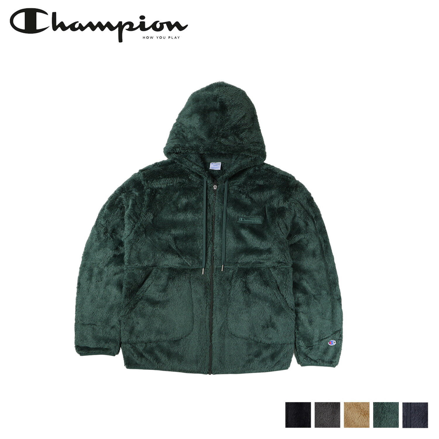 チャンピオン ボアジャケット メンズ チャンピオン Champion ジャケット フリースジャケット ジップアップ アウター フーデッド メンズ ボア ZIP HOODED JACKET ブラック グレー ベージュ グリーン 黒 C3-Y615