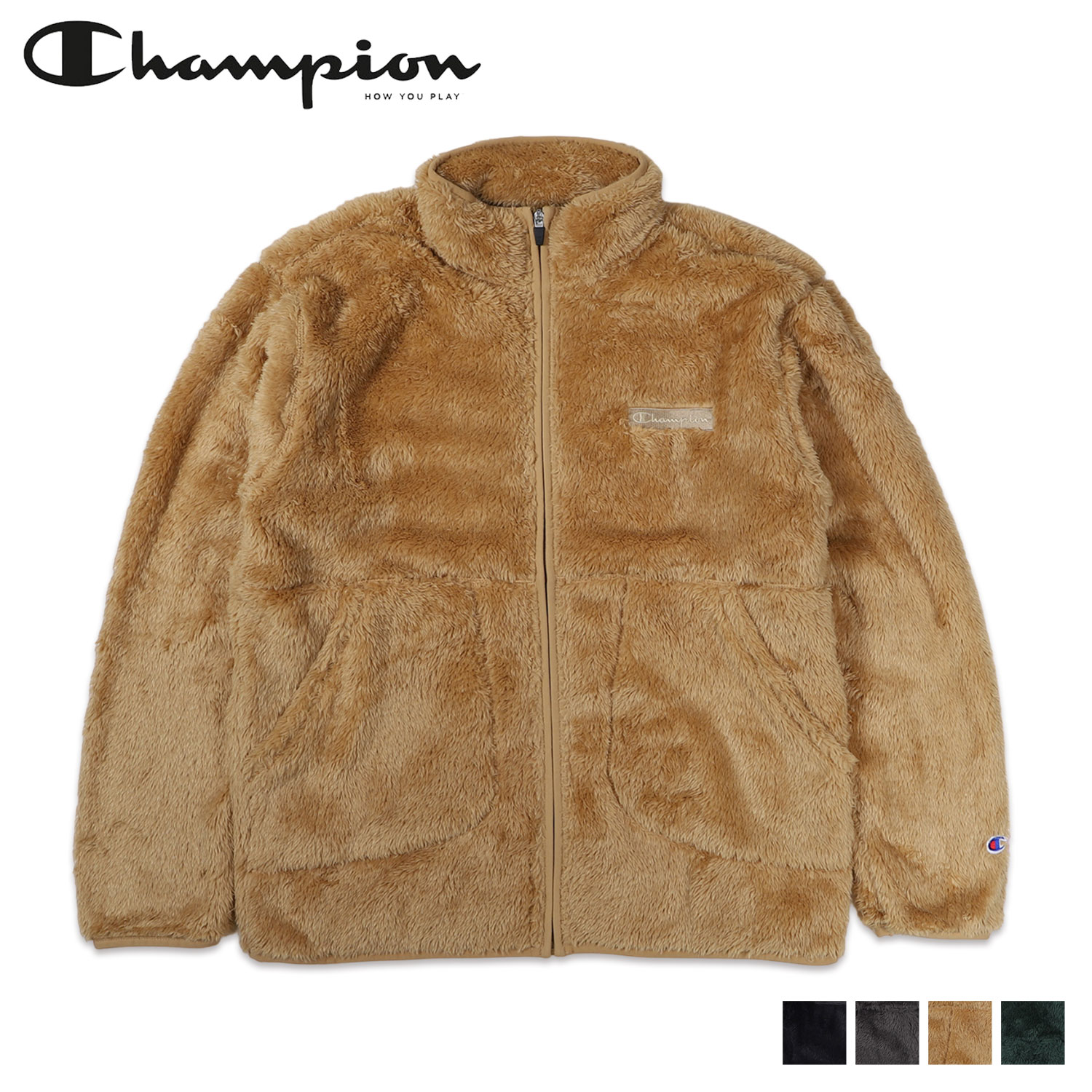 チャンピオン ボアジャケット メンズ チャンピオン Champion ジャケット フリースジャケット ジップアップ アウター メンズ ボア ZIP JACKET ブラック グレー ベージュ グリーン 黒 C3-Y616