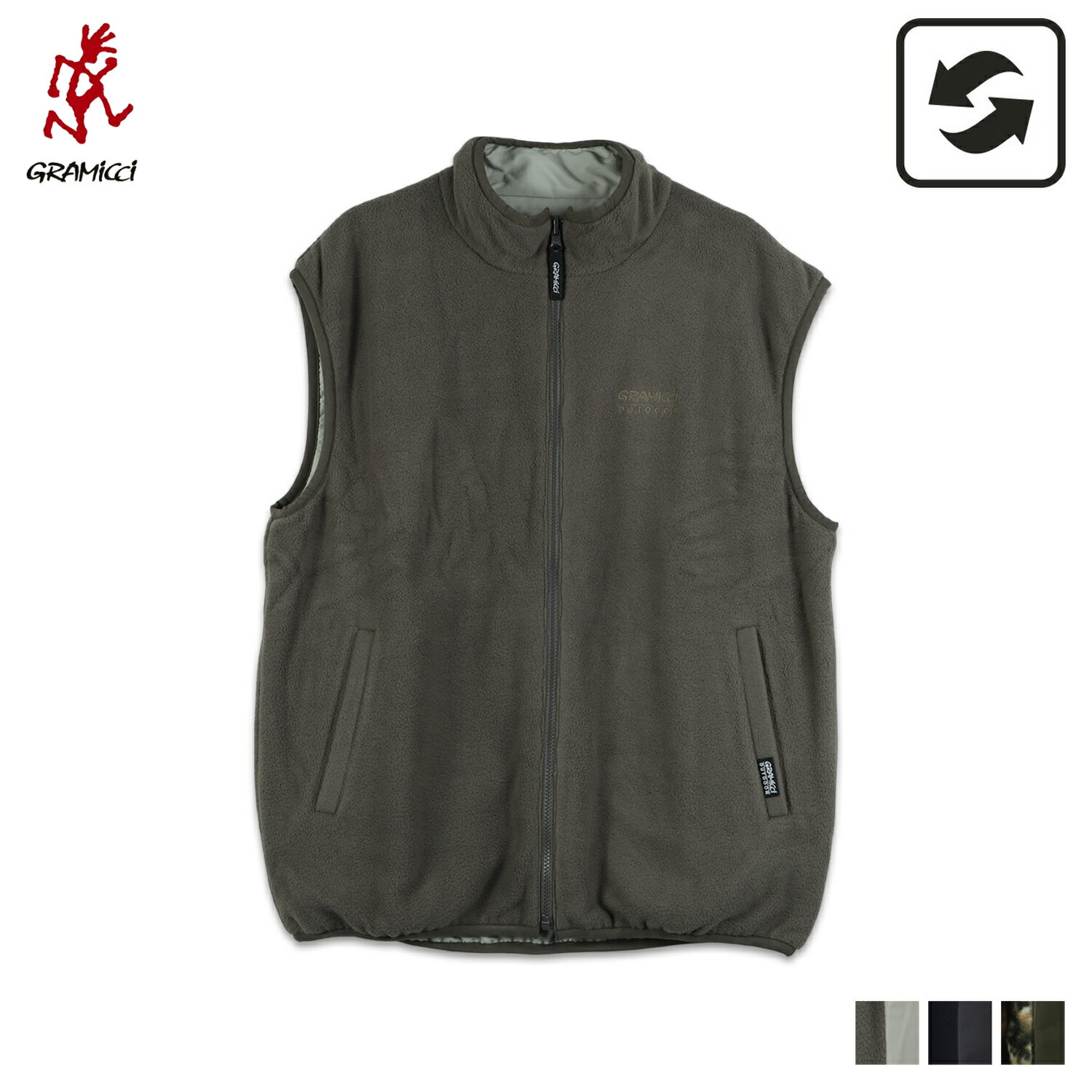 GRAMICCI グラミチ ベスト フリース アウター メンズ レディース リバーシブル REV FLEECE VEST ベージュ ダーク ネイビー カモ 迷彩 G3FU-J030