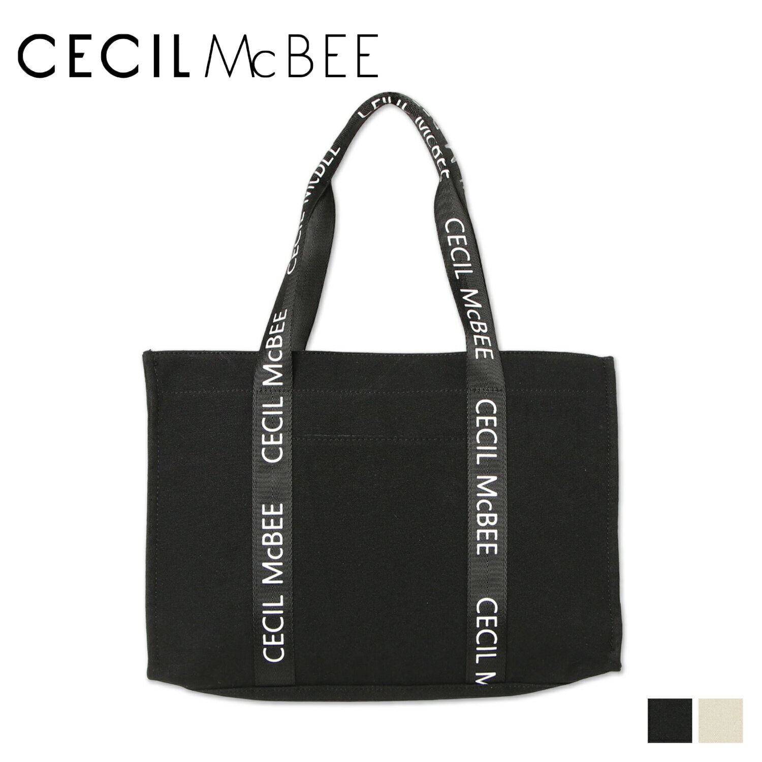 セシルマクビー CECIL McBEE バッグ トートバッグ レディース Lサイズ ファスナー付き ロゴタイプ TOTE BAG ブラック ホワイト 黒 白 CM121140
