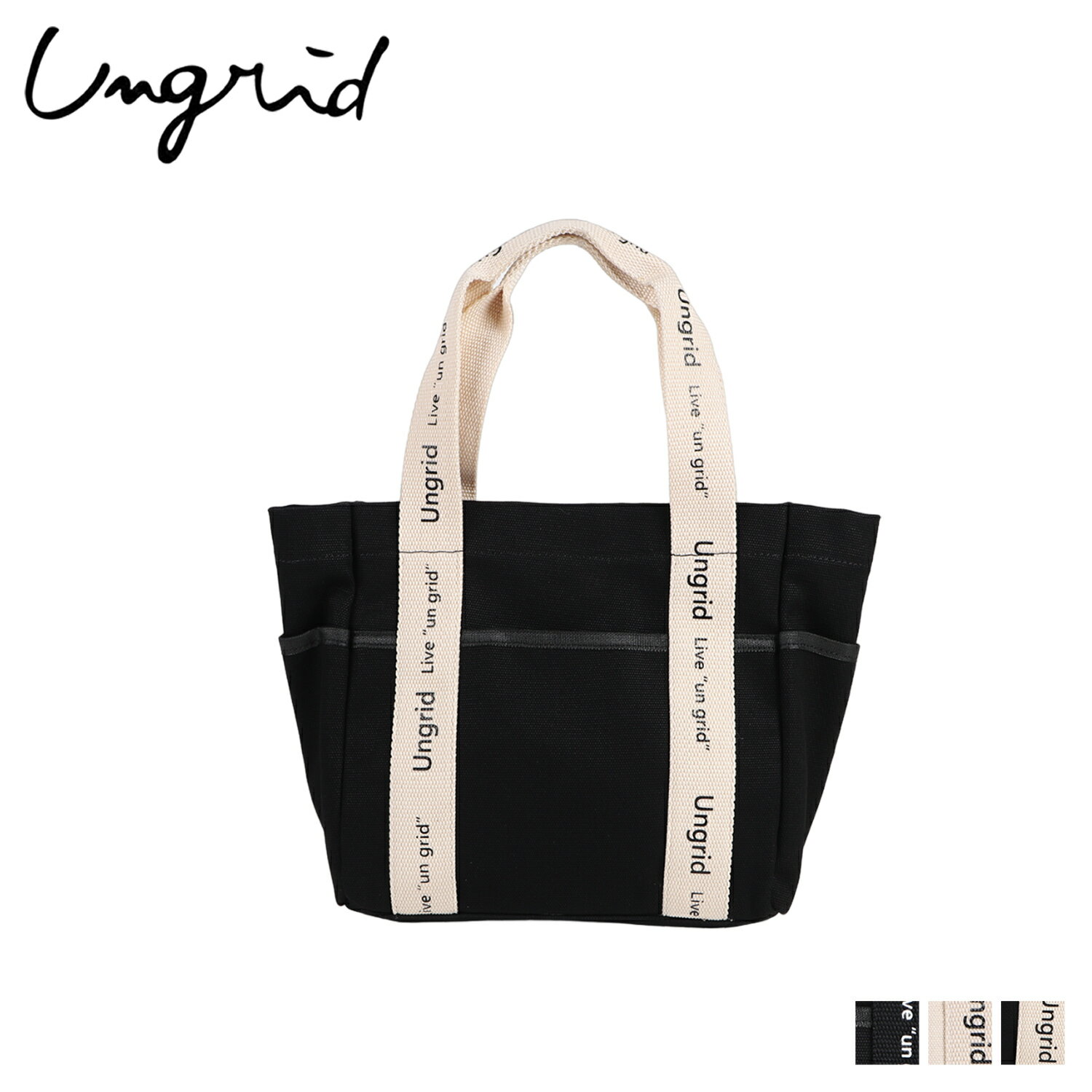 【クーポンで最大1000円OFF】 アングリッド Ungrid トートバッグ キャンパス ミニ レディース ロゴテープ MINI TOTE BAG ブラック アイボリー 黒 53130Bのサムネイル