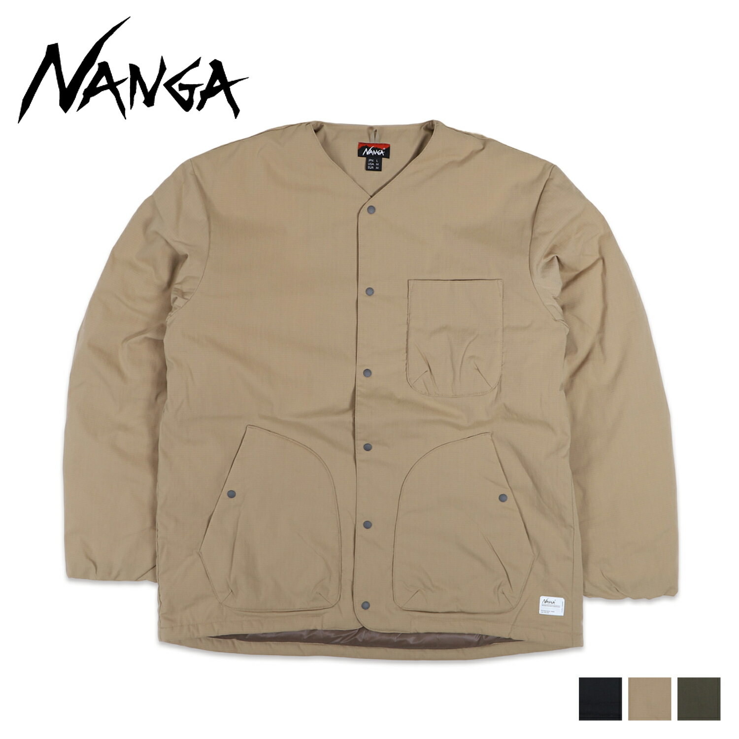 NANGA ナンガ ダウンカーディガン アウター タキビ リップストップ インナー メンズ 防寒 撥水 TAKIBI RIPSTOP INNER DOWN CARDIGAN ブラック ベージュ グリーン 黒