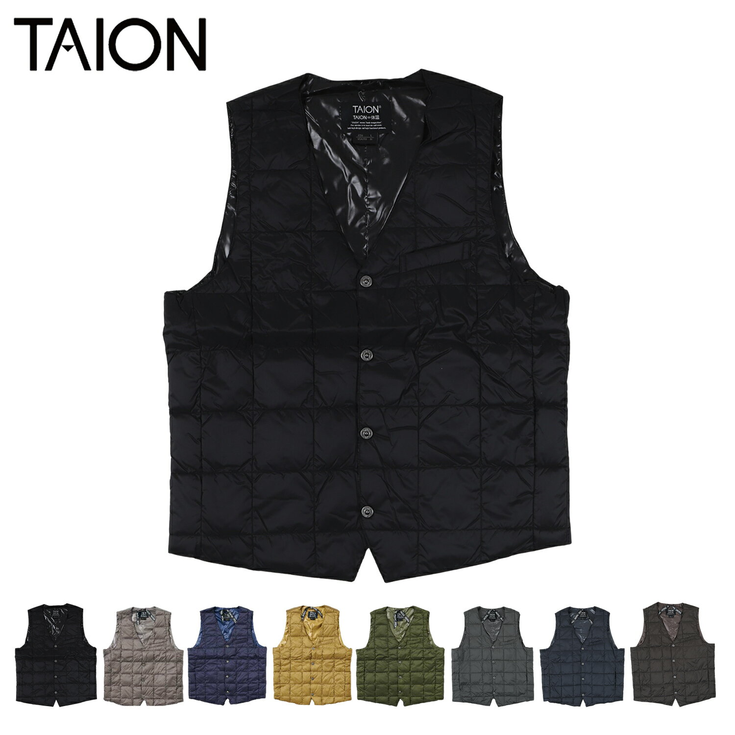 TAION タイオン インナーダウン ベスト ジレ アウター メンズ ベーシック Vネックボタン 防寒 V NECK BUTTON DOWN GILET ブラック グレー ネイビー ベージュ ダーク オリーブ 黒 003