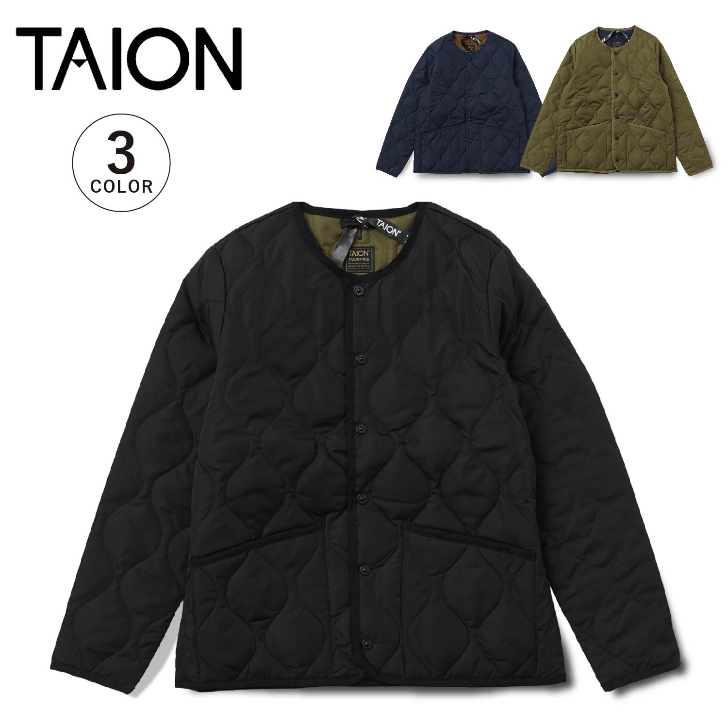  TAION タイオン インナーダウン ジャケット アウター メンズ レディース ミリタリー クルーネック 防寒 MILITARY CREW NECK DOWN JACKET ブラック ダークネイビー ダークオリーブ 黒 104B2ML-1