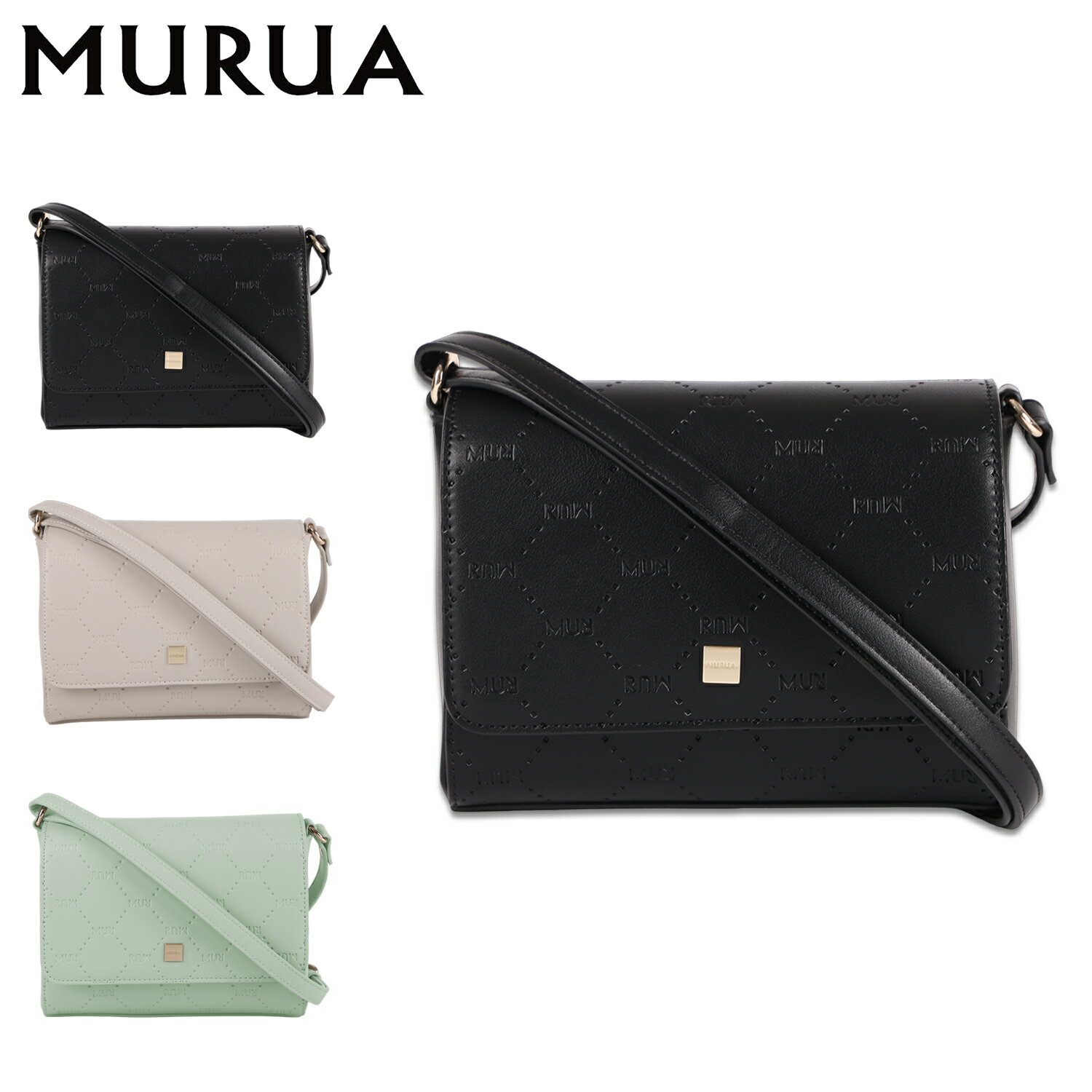 MURUA ムルーア バッグ ショルダーバッグ レディース 斜め掛け エンボス加工 EMBOSS ブラック ベージュ ライト グリーン 黒 MR-B1216