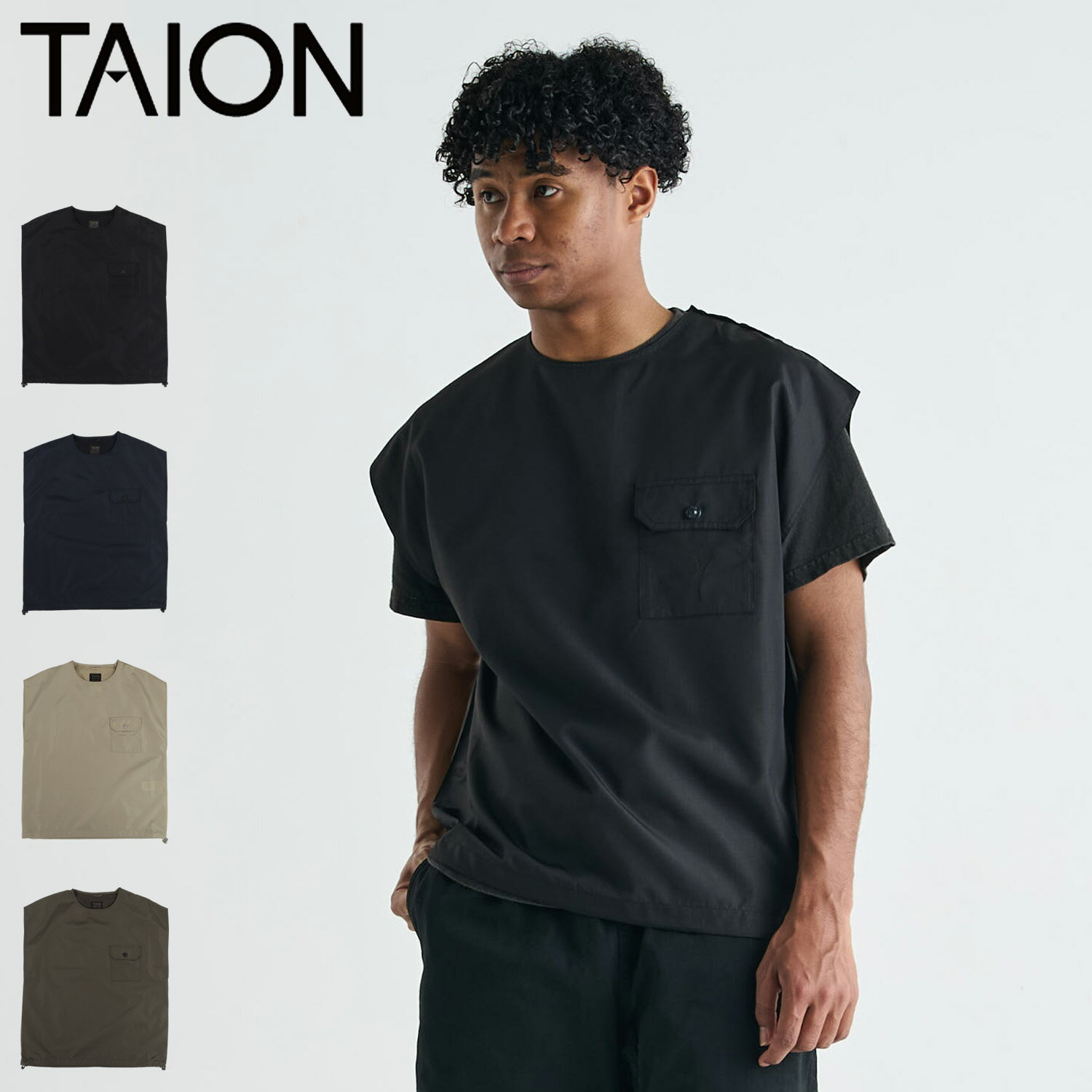 ڥݥǺ1000OFF5/16 10:59ޤǡ TAION  ٥ ץ륪С Ρ꡼ Υ ߥ꥿꡼ åȥ  NON DOWN MILITARY NO SLEEVE CUT SEW ֥å ͥӡ ١   TAION-CS01NDML-1