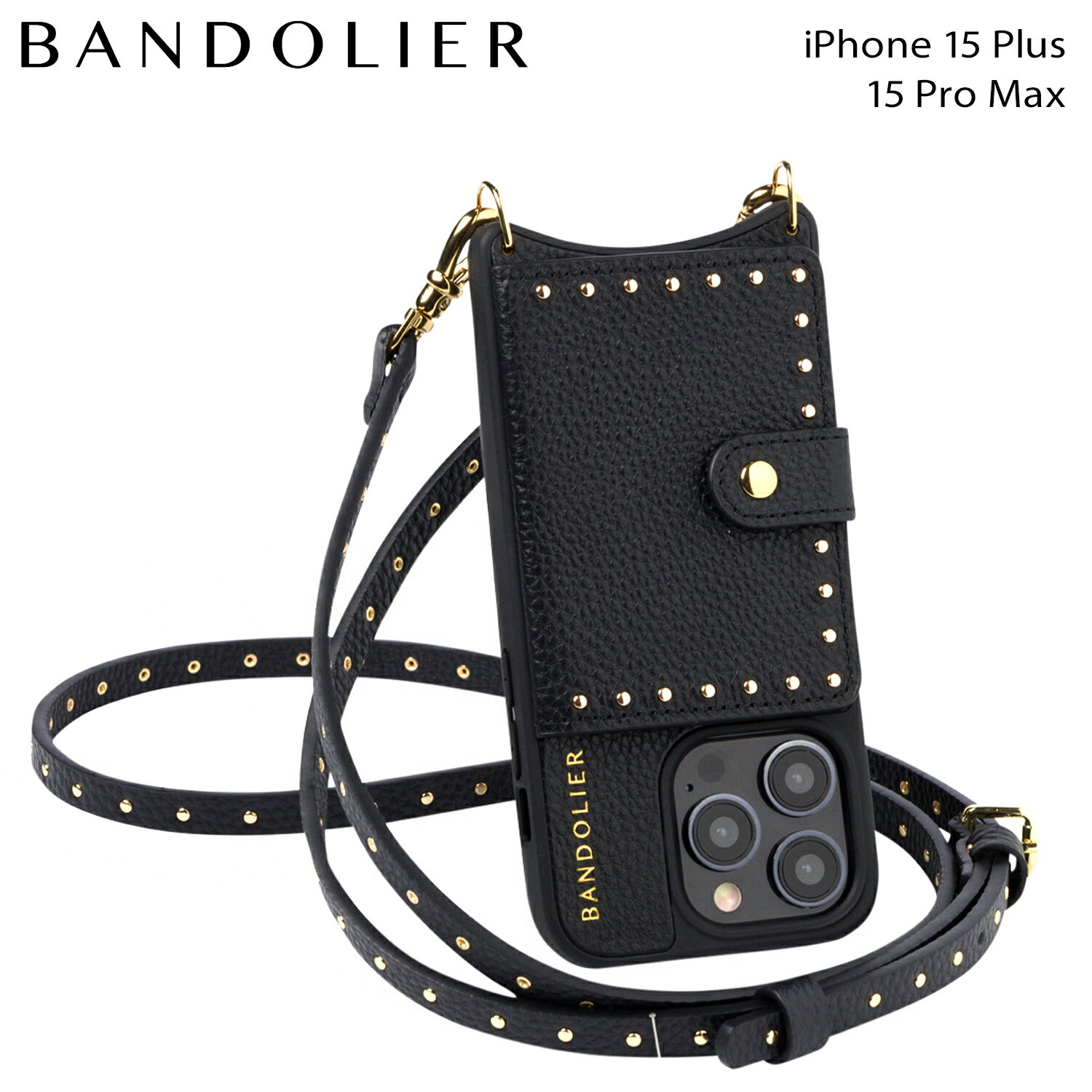 BANDOLIER バンドリヤー iPhone15 Plus iPhone 15 Pro Max スマホケース スマホショルダー 携帯 アイフォン ニコル マグセーフ ブラックゴールド メンズ レディース NICOLE MAGSAFE BLACK/GOLD ブラック 黒 18NIC