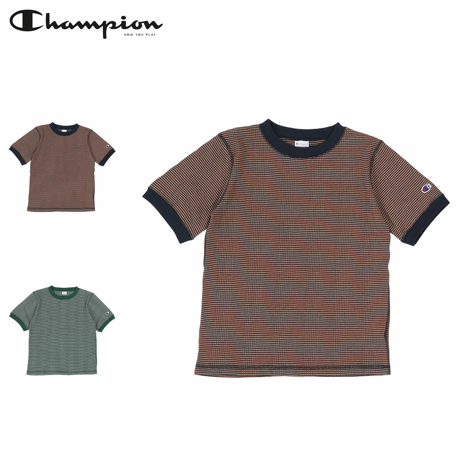 チャンピオン Champion Tシャツ 半袖 ボーダーショートスリーブ レディース BORDER SHORT SLEEVE T-SHIRT ネイビー グリーン CW-Z322