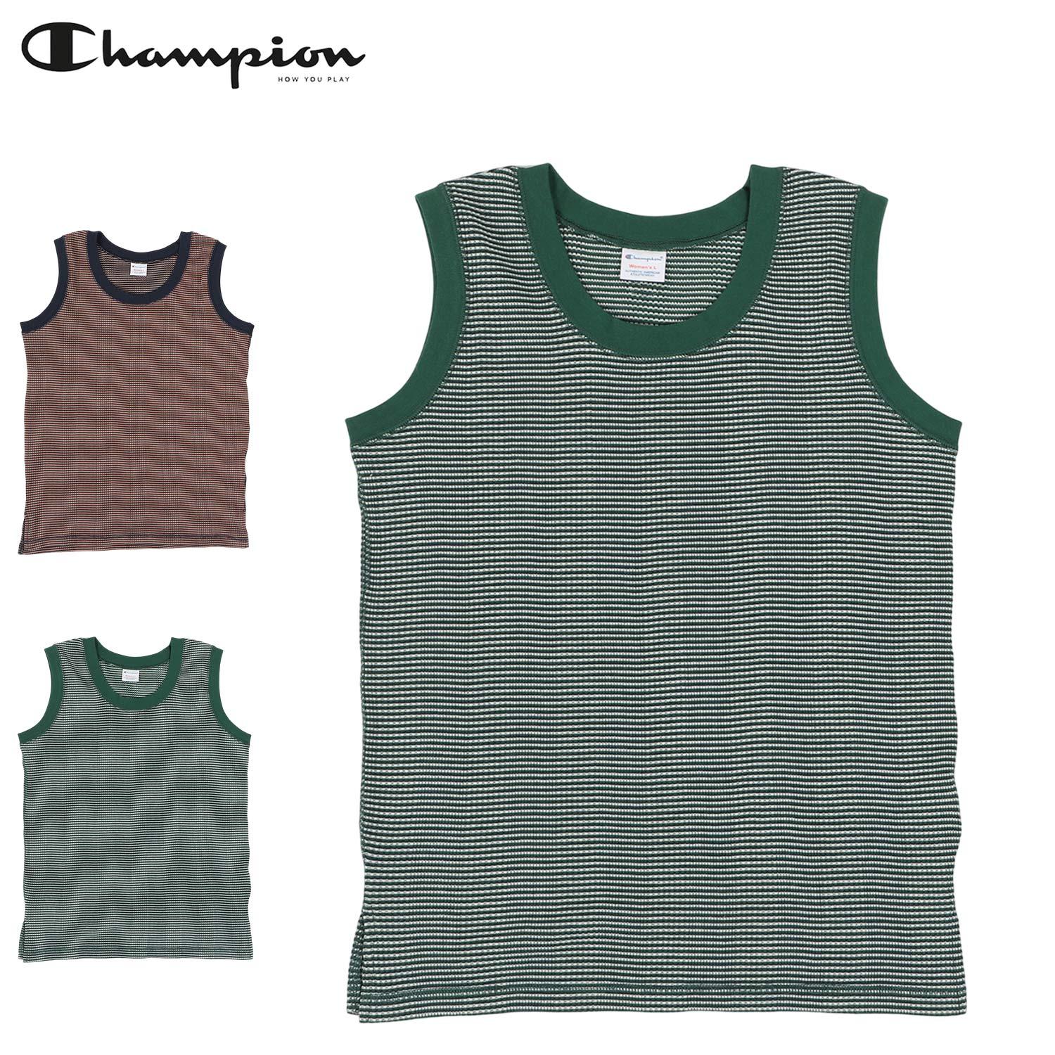 チャンピオン Champion タンクトップ 重ね着 インナー ボーダースリーブレスシャツ レディース ノースリーブ BORDER SLEEVELESS SHIRT ネイビー グリーン CW-Z323