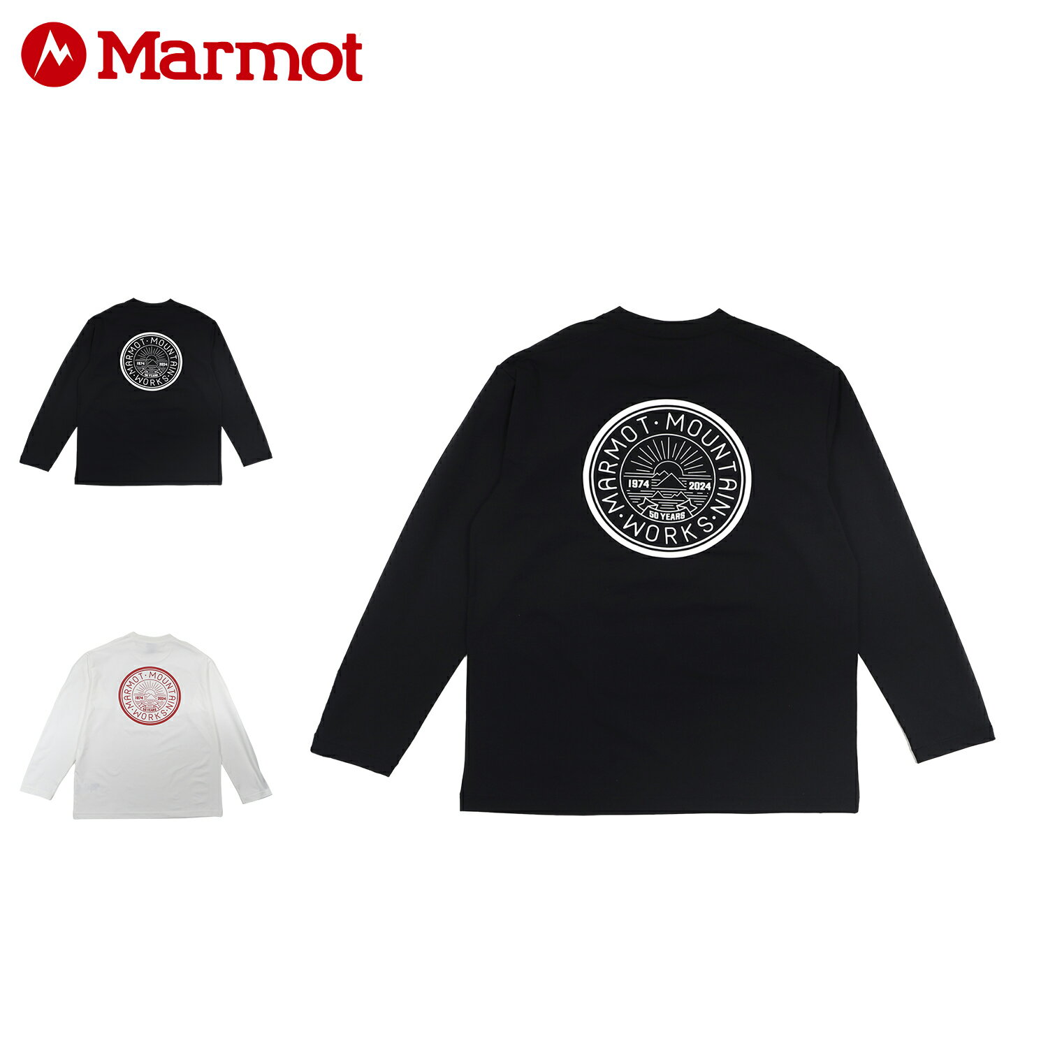 【クーポンで最大1000円OFF！5/16 10:59まで】 マーモット Marmot Tシャツ 長袖 ロンT カットソー スタンプ ロングスリーブ メンズ 50周年記念 限定 50th Anniversary Stamp-T ブラック ホワイト 黒 白 TSSMC409