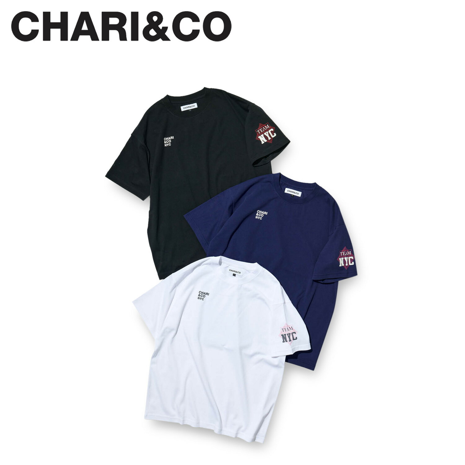  CHARI&CO チャリアンドコー Tシャツ 半袖 メンズ TEAM NEW YORK TEE ブラック ホワイト パープル 黒 白