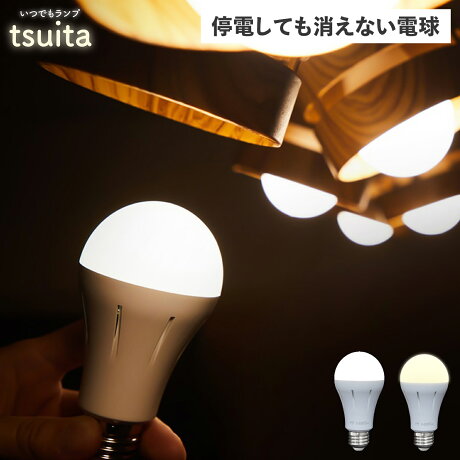 tsuita ツイタ 防災電球 いつでも ランプ 停電でも消えない ライト LED 照明器具 充電式 省エネ 昼白色 自動充電 E26 スイッチ付きフック