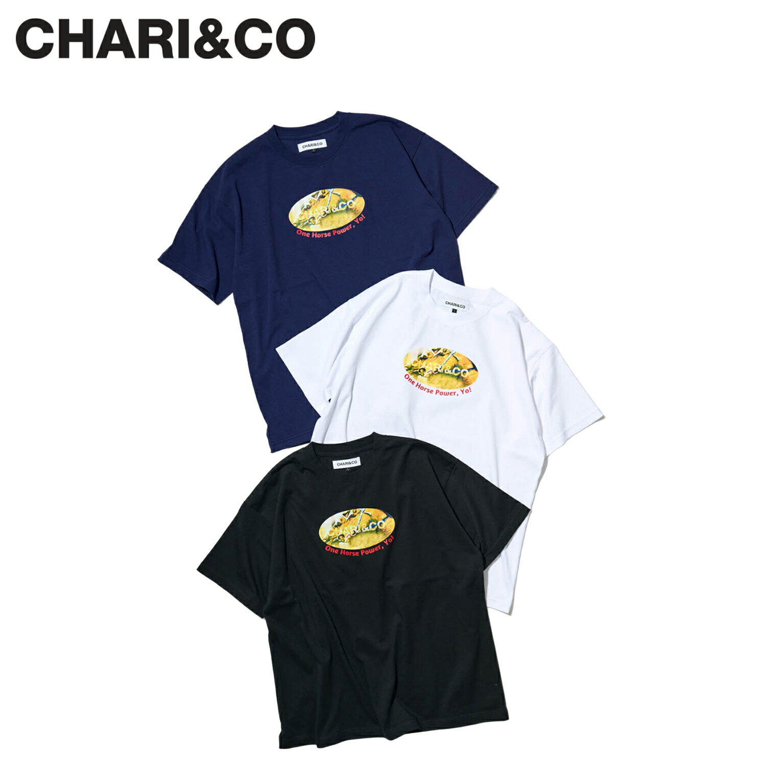 CHARI&CO チャリアンドコー Tシャツ 半袖 メンズ HORSE RACING TEE ブラック ホワイト パープル 黒 白