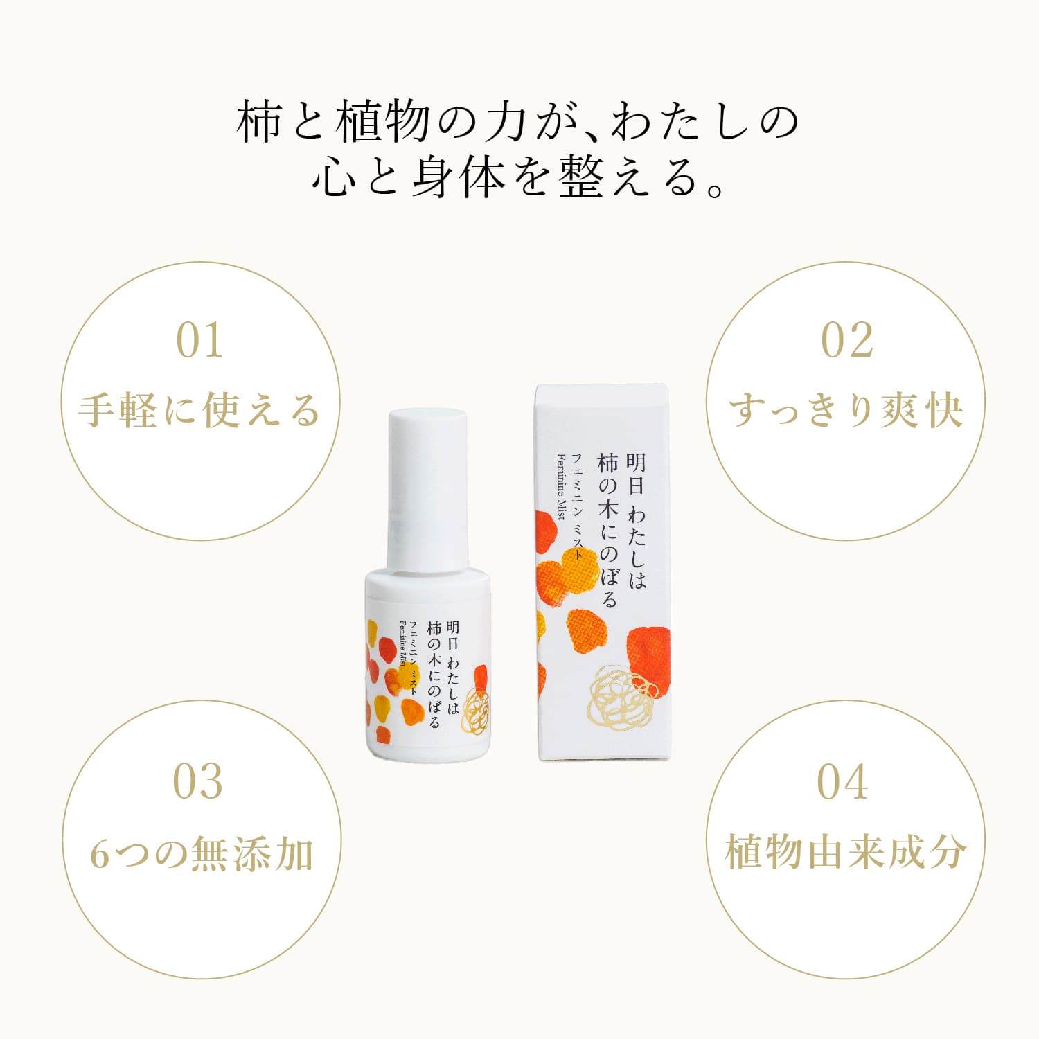 【最大1000円OFFクーポン発行中 5/27 11:59まで！】 明日わたしは柿の木にのぼる フェミニンミスト 30ml フェミニンケア デリケートケア デリケートゾーン 保湿 ムレ 蒸れ ミストローション 保湿ケア 柿の皮 母の日 3