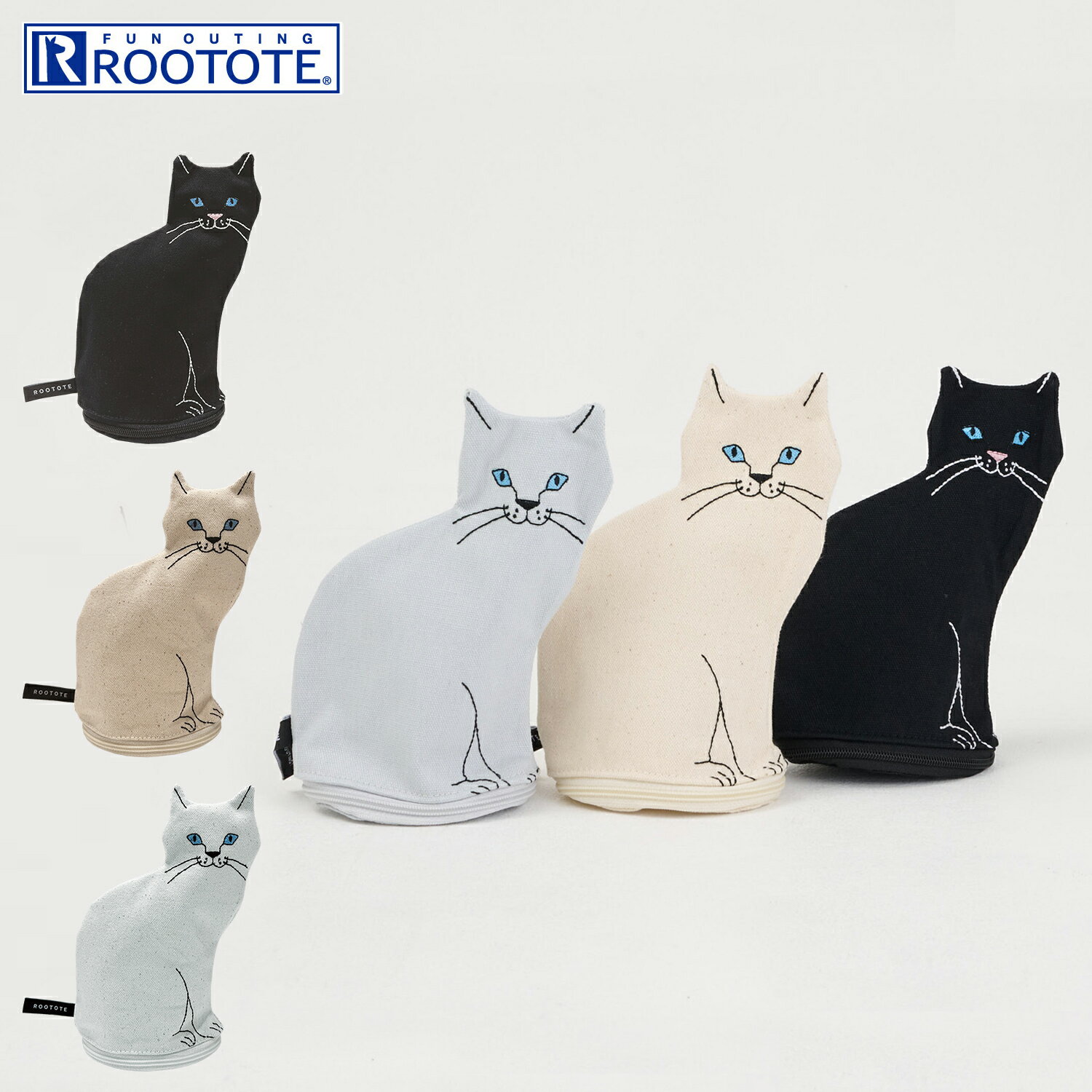 ROOTOTE ルートート ポーチ 小物入れ レディース 自立 EU.ウイズルー.オスワリネコ-A ブラック ホワイ..