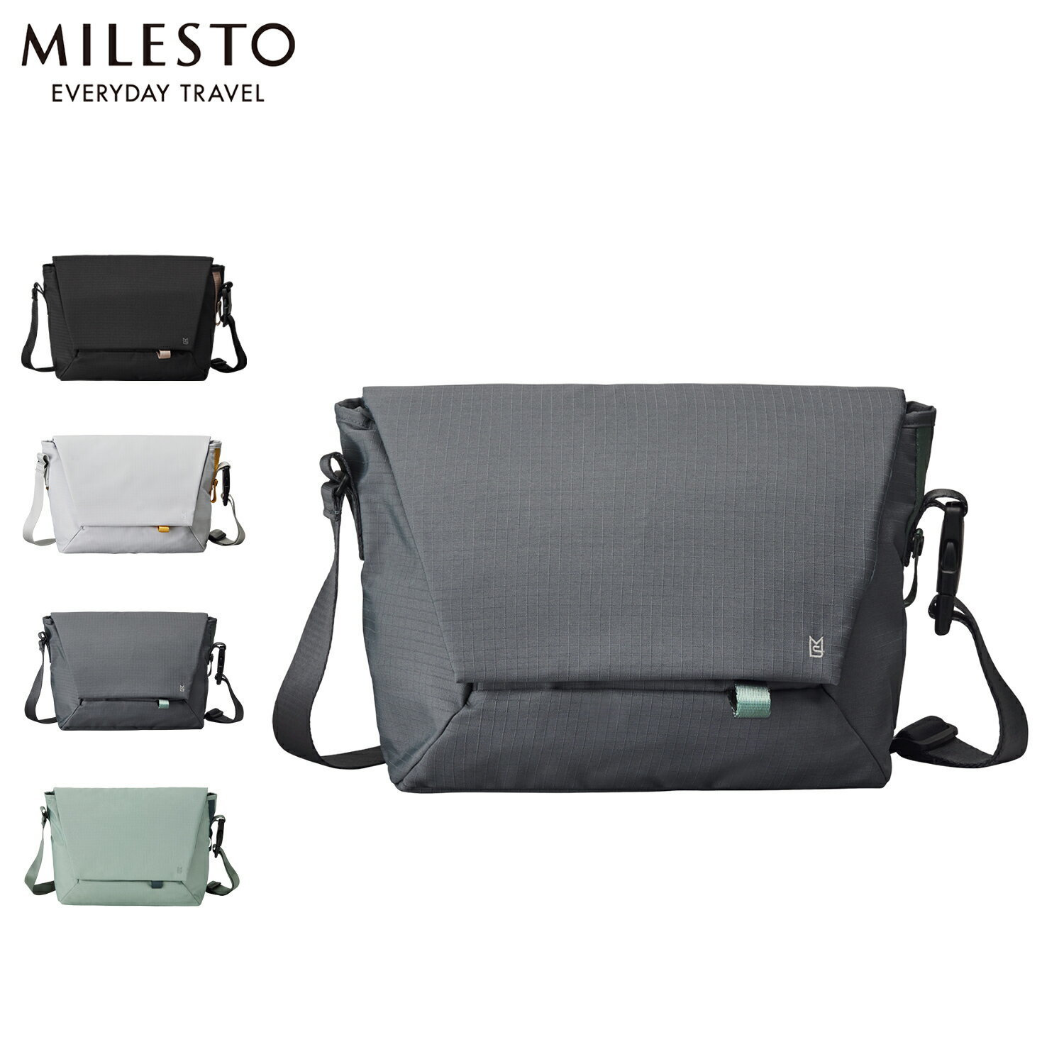 ミレスト MILESTO メッセンジャーバッグ ショルダーバッグ フュッテ メンズ レディース Lサイズ 10L 斜めがけ ポーチ付き 撥水 Hutte ブラック ライトグレー ダークグレー 黒 MLS941 母の日