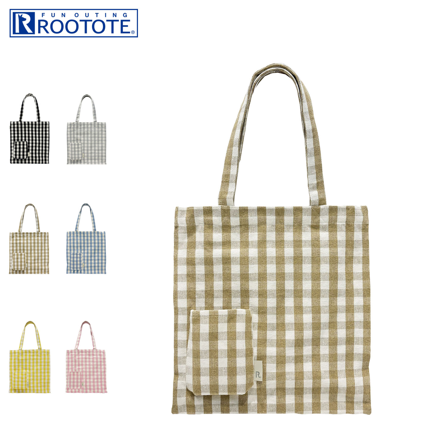 ROOTOTE ルートート バッグ トートバッグ SN.トールボックス.メルシー-D レディース A4 大容量 軽量 チェック柄 ブラック グレー ベージュ ブルー イエロー ピンク 黒 1016