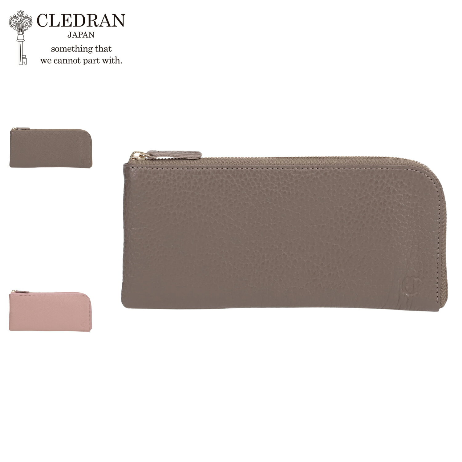 CLEDRAN クレドラン 財布 長財布 レディース 本革 牛革 L字ファスナー SOU LONG SLIM WALLET ブラウン ピンク CL-3475