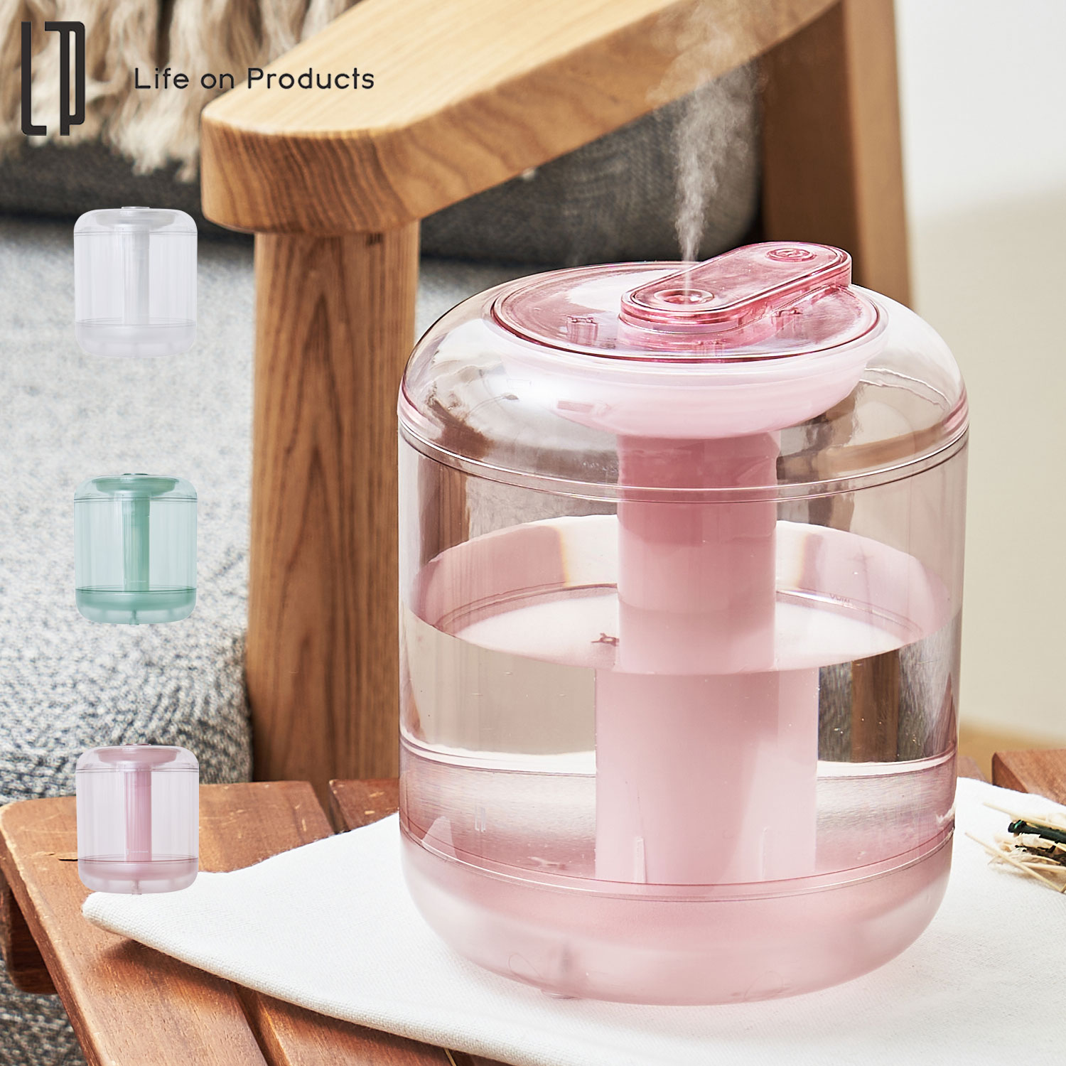 ライフオンプロダクツ Life on Products 加湿器 卓上 小型 お手入れ簡単 900ml スチーム式 LEDライト付 間欠運転モード オートオフ L...