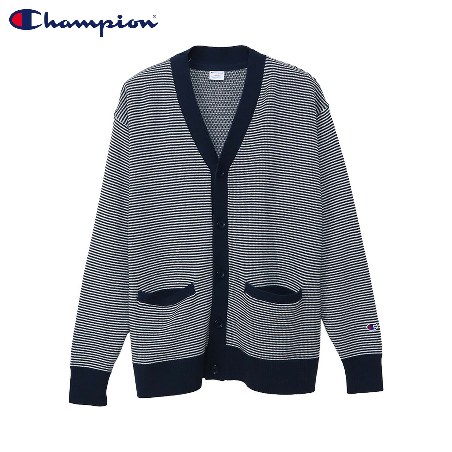 チャンピオン Champion スウェット カーディガン メンズ レディース ボーダー BORDER LONG SLEEVE CARDIGAN ブラック ネイビー ベージュ 黒 C3-B009 [予約 8月下旬 入荷予定]