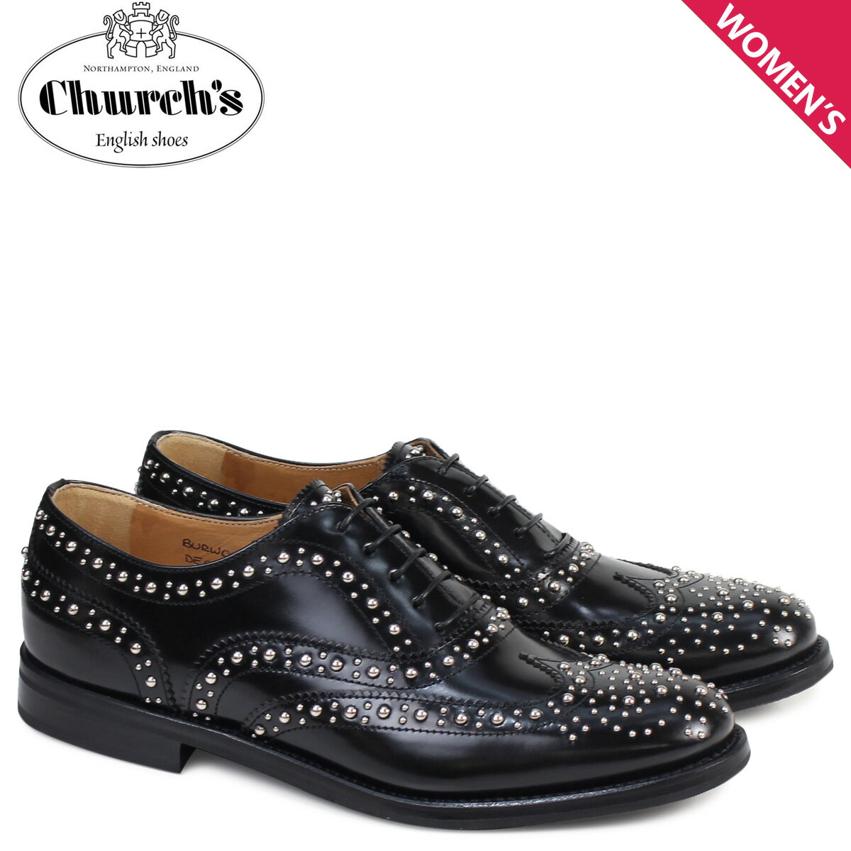 チャーチ Churchs バーウッド シューズ レディース スタッズ Burwood Met Polish Binder Calf ブラック 黒 8746 DE0002