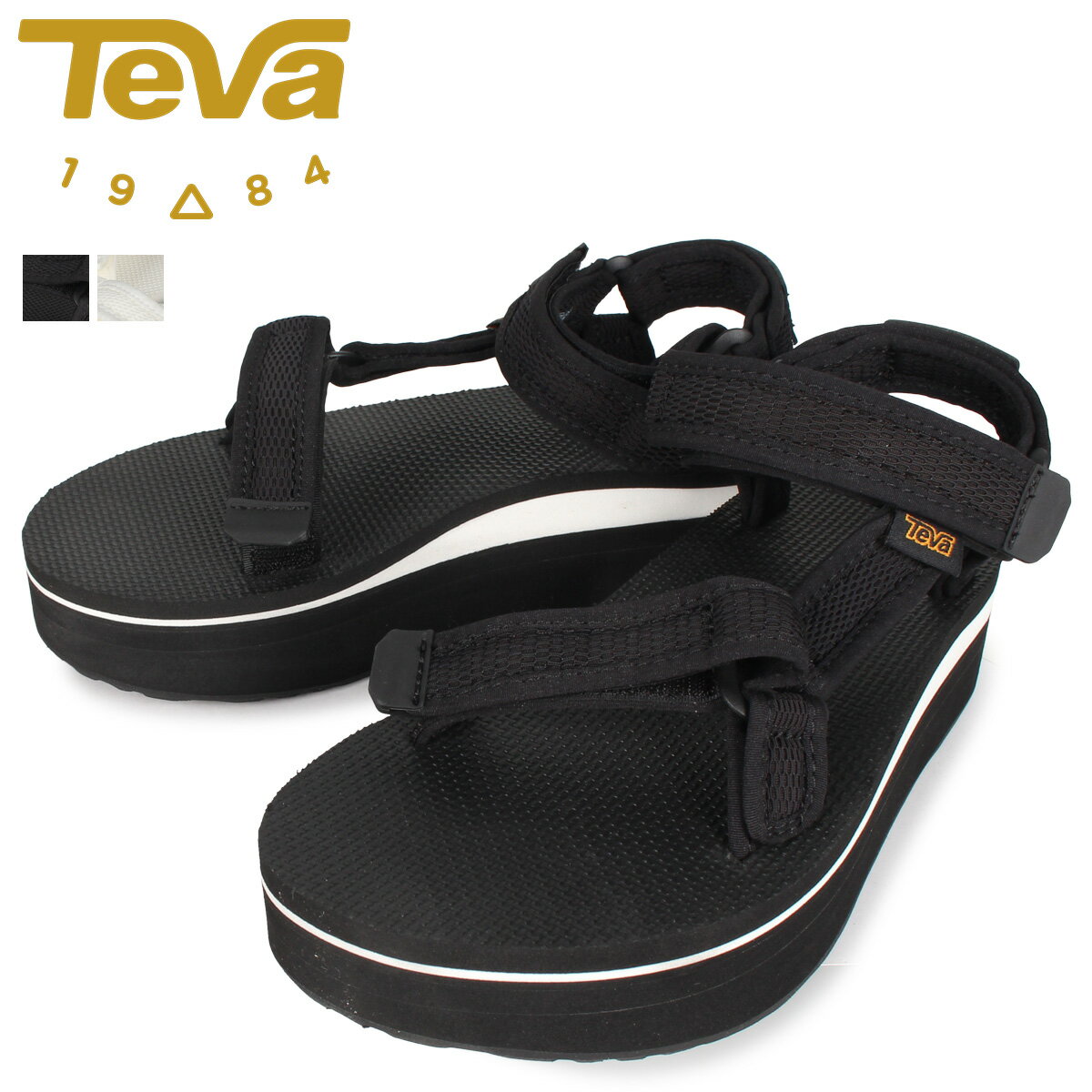 テバ サンダル レディース 【クーポンで最大1000円OFF！5/16 10:59まで】 Teva テバ サンダル レディース 厚底 フラットフォーム ユニバーサル メッシュ プリント FLATFORM UNIVERSAL MESH PRINT ブラック ホワイト 黒 白 1102451