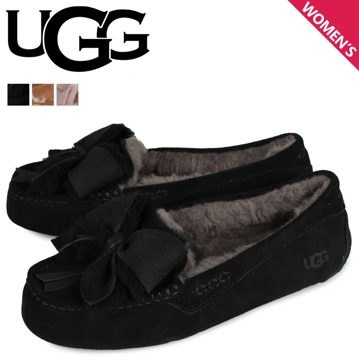 UGG アグ モカシン アンスレー ボウ レディース シューズ スリッポン ムートン ANSLEY BOW ブラック ブラウン ピンク 黒 1113470