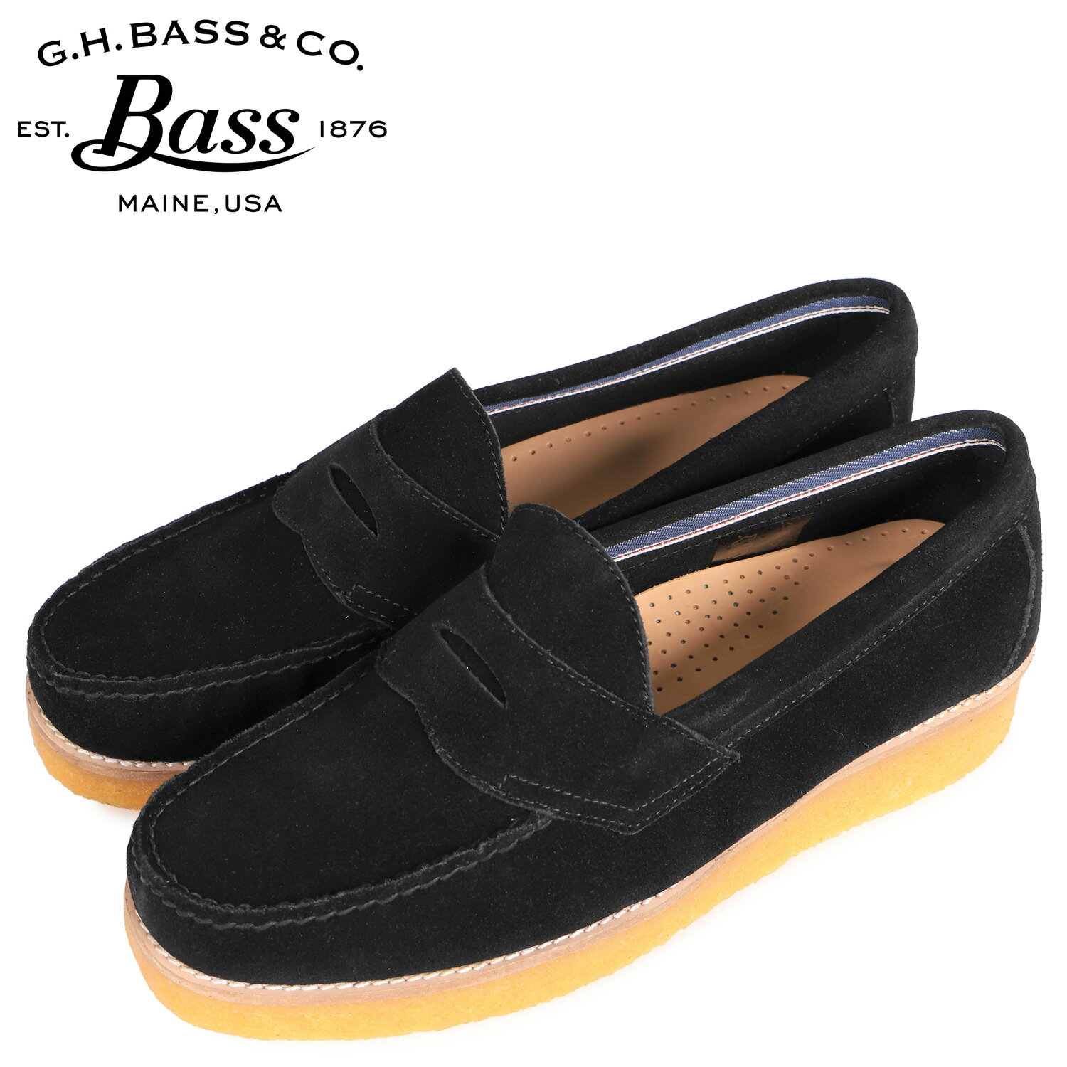 【 最大1000円OFFクーポン配布中 】 G.H.BASS ジーエイチバス ローファー メンズ ローガン スエード WEEJUN CREPE LOGAN SUEDE ブラック 黒 BA11237K-500