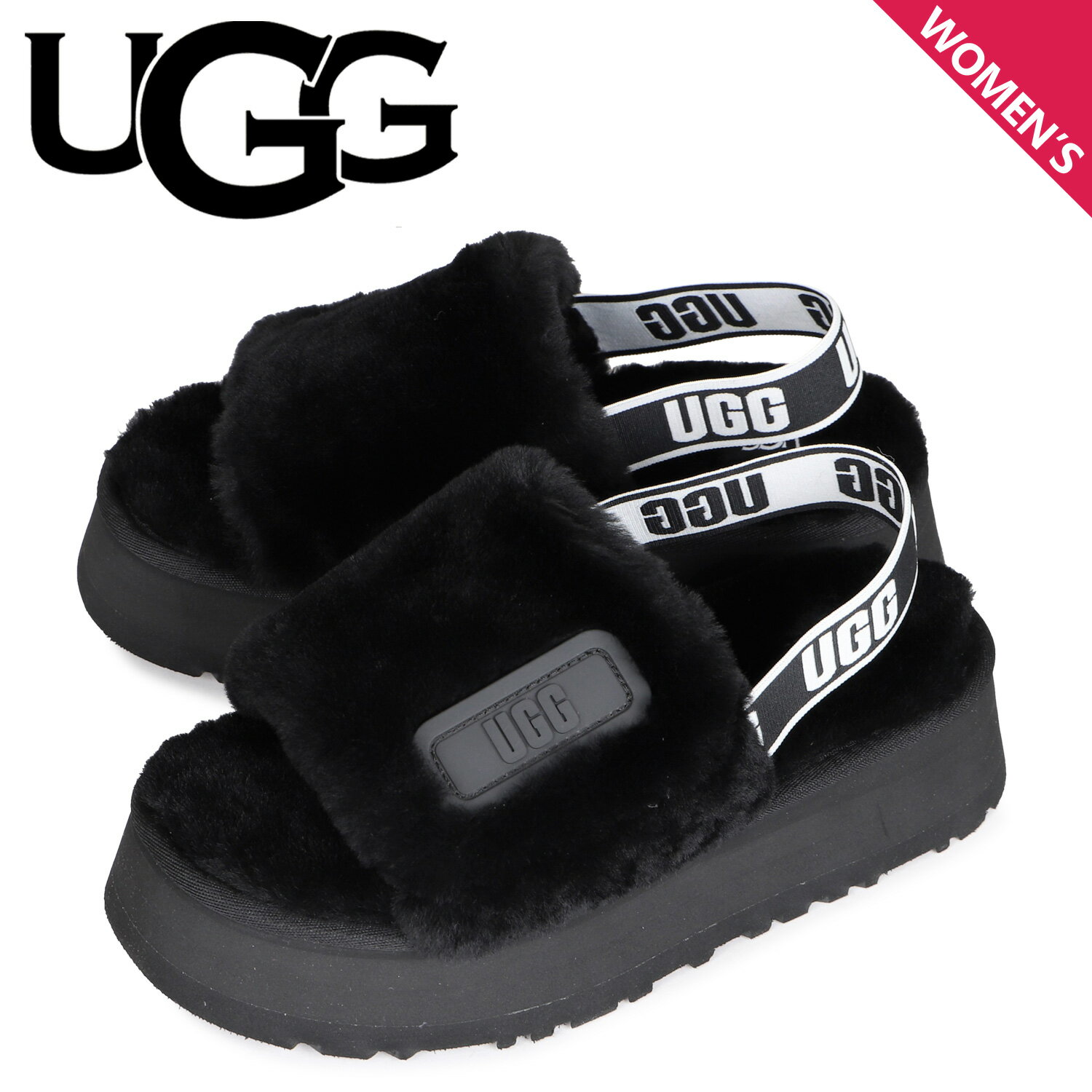 【最大1000円OFFクーポン配布中】 UGG アグ サンダル スライド レディース 厚底 ファー ディスコ DISCO SLIDE ブラック 黒 1112258