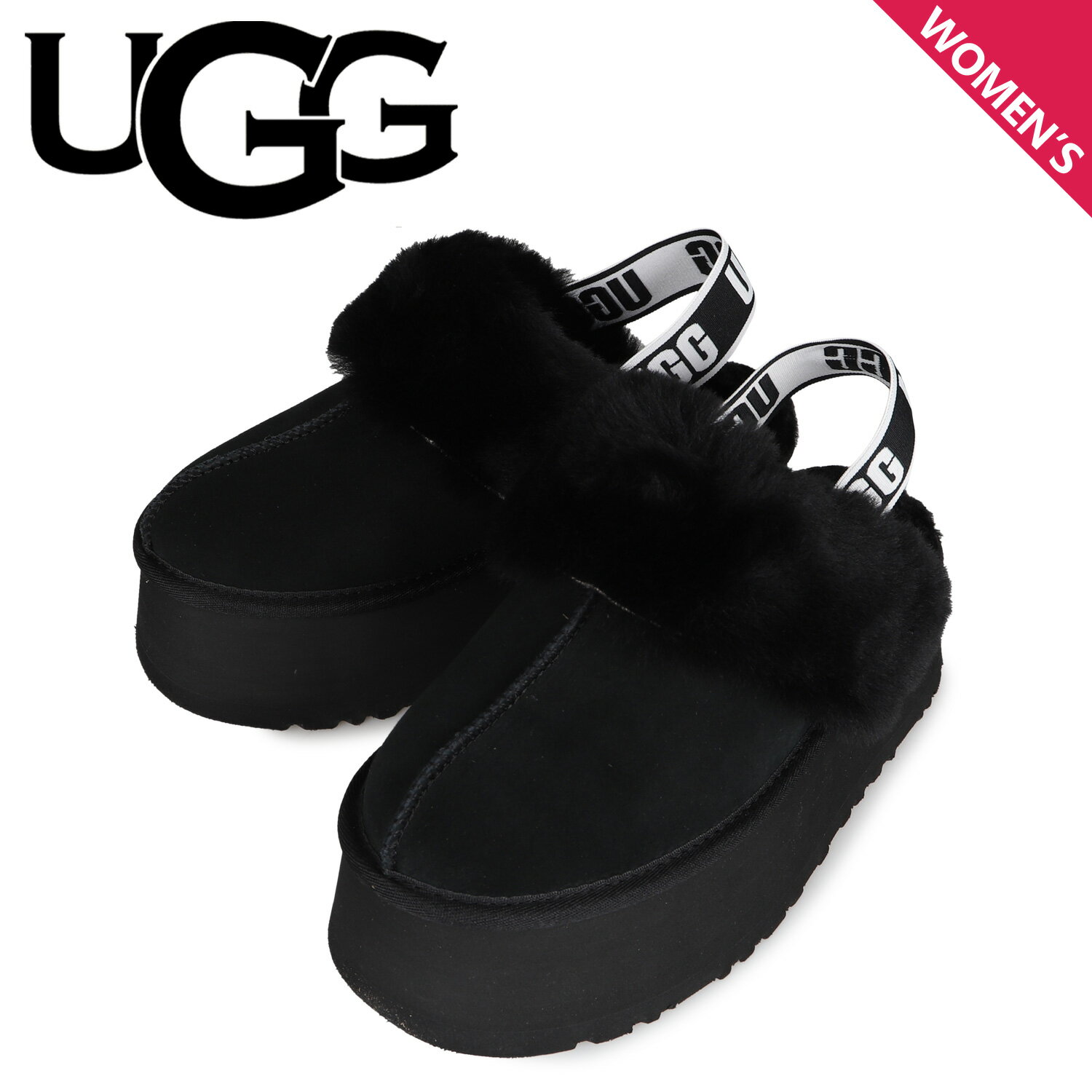 【最大1000円OFFクーポン】 UGG アグ サンダル レディース 厚底 ファー ファンケット FUNKETTE ブラック 黒 1113474