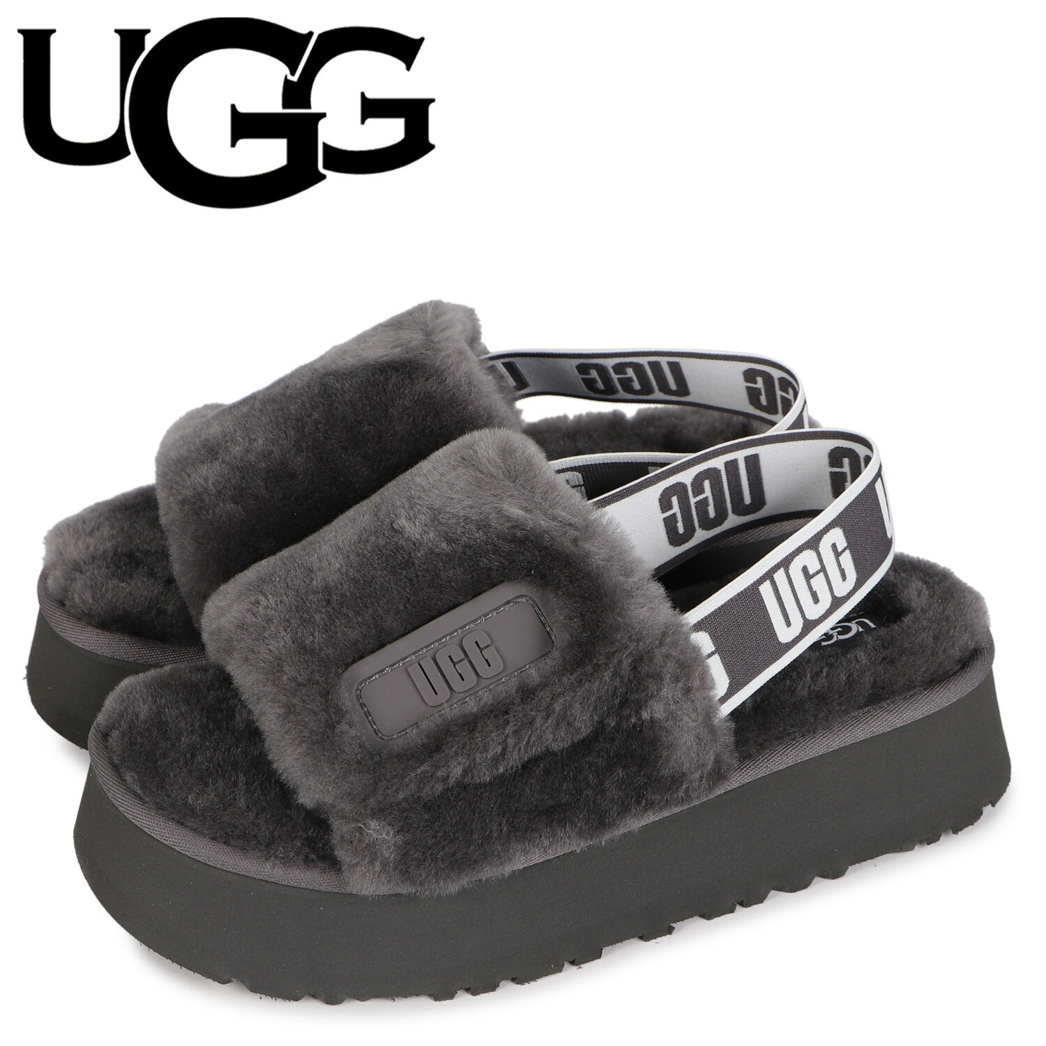 【最大1000円OFFクーポン配布中】 UGG アグ サンダル レディース 厚底 ファー ディスコ スライド DISCO SLIDE ダーク グレー 1112258