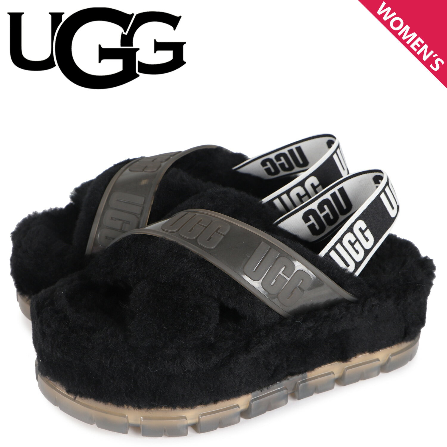 UGG アグ サンダル ストラップサンダル ファジータ クリア レディース ファー 厚底 FUZZITA CLEAR ブラック 黒 1135237