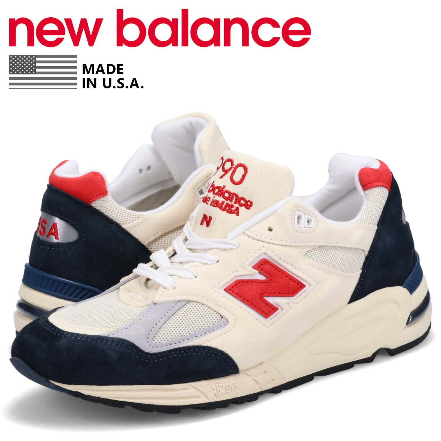ニューバランス new balance 990 スニーカー メンズ Dワイズ MADE IN USA 990V2 ホワイト M990TA2のサムネイル