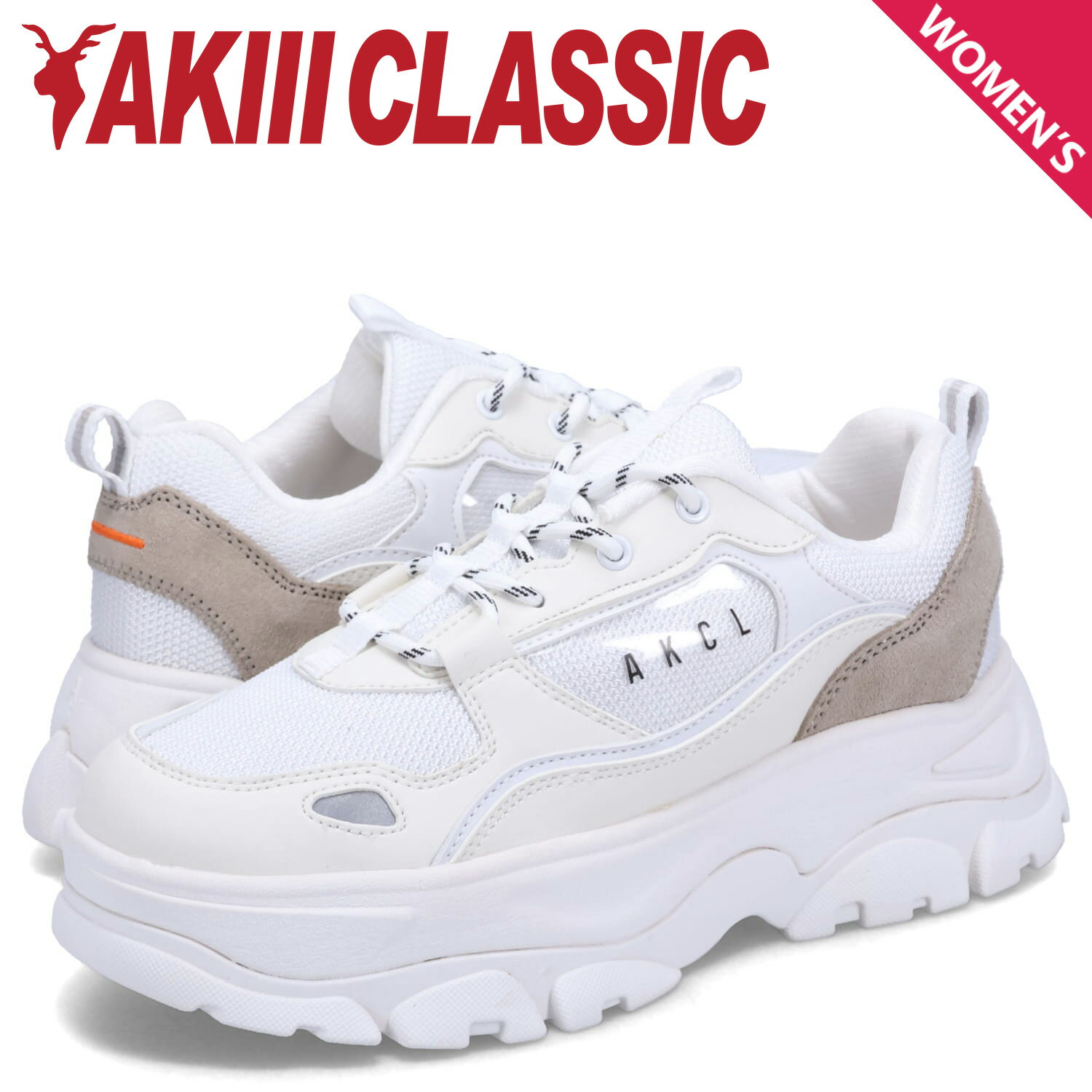 アキクラシック AKIII CLASSIC スニーカー ダッドシューズ アーバン オーバーソール レディース 厚底 URBAN OVER SOLE ホワイト 白 AKC-0068