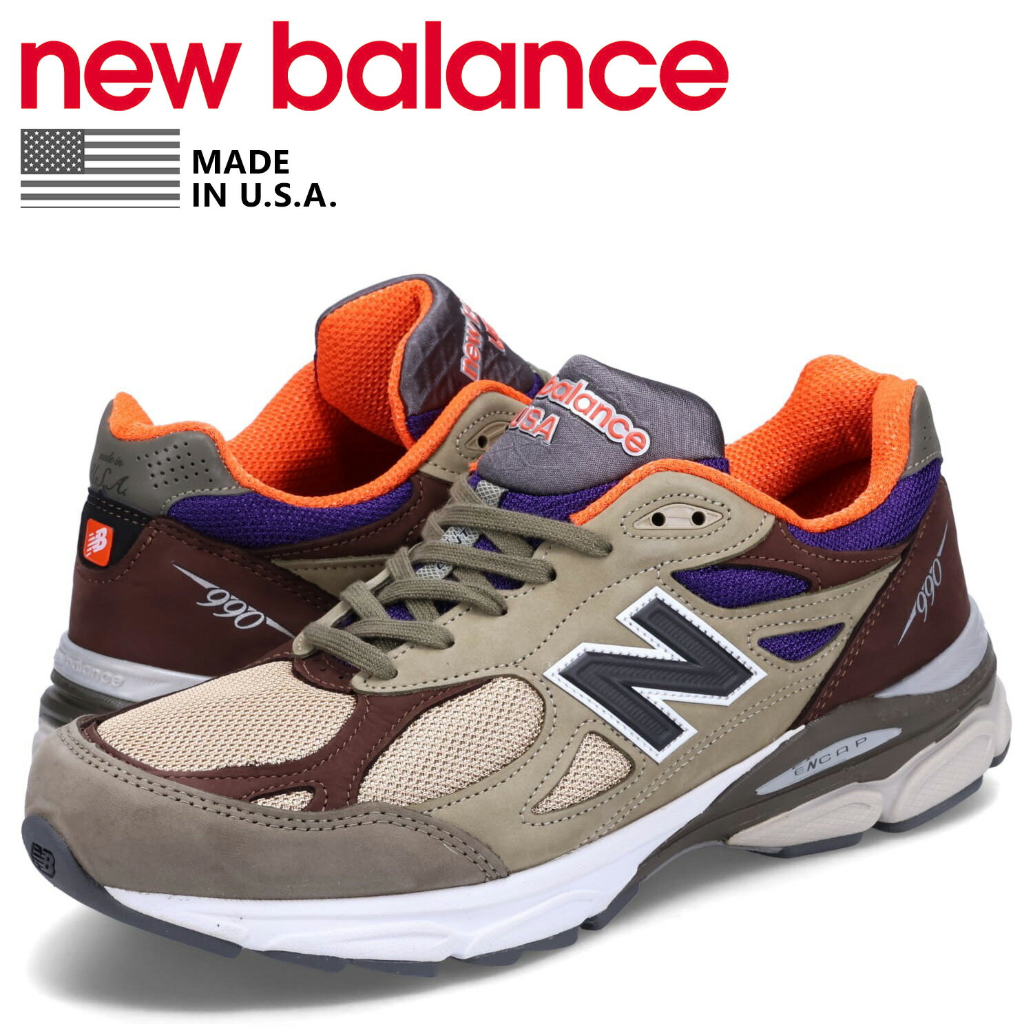 ニューバランス new balance 990 スニーカー メンズ Dワイズ MADE IN USA 990 ブラウン M990BT3のサムネイル