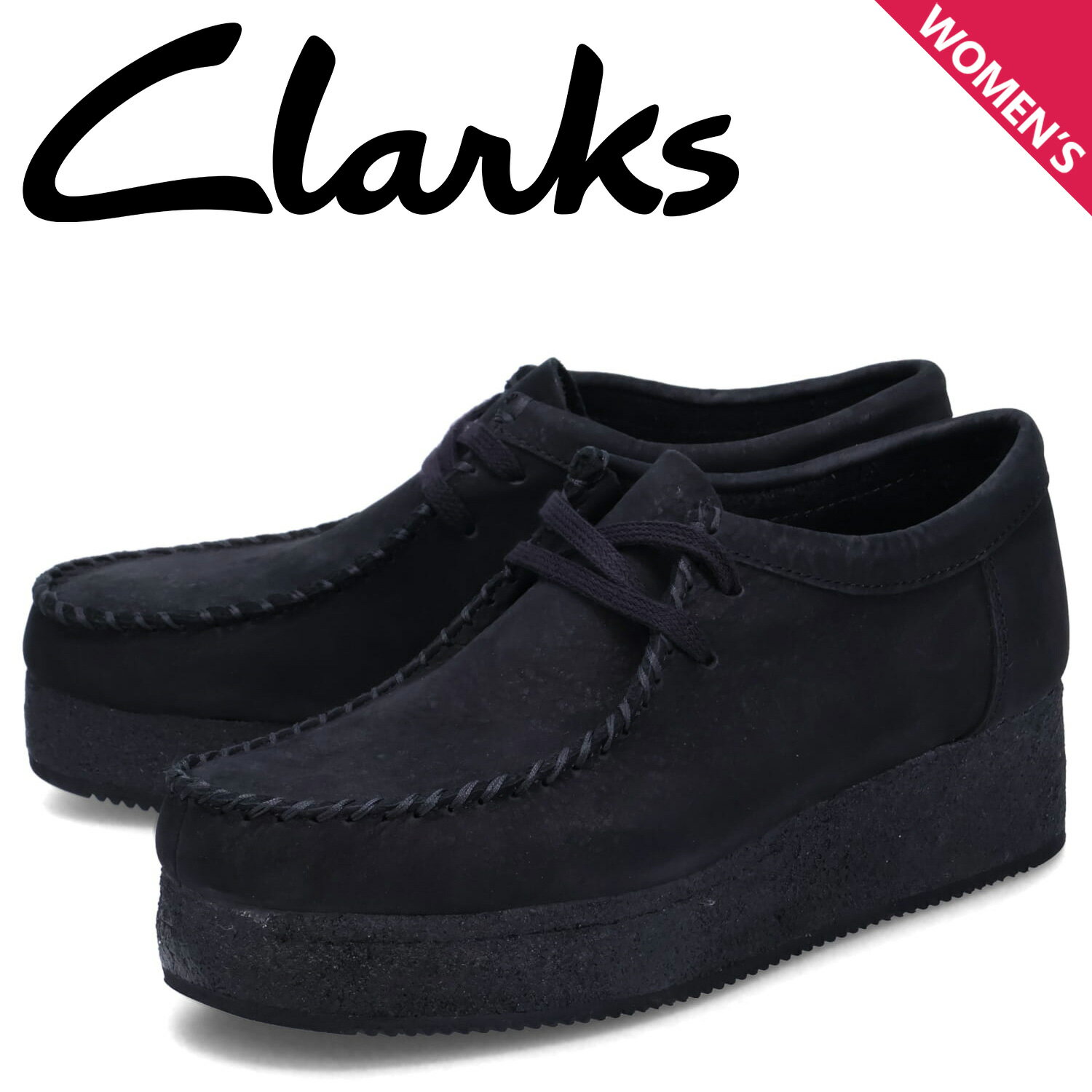 クラークス 【クーポンで最大1000円OFF！5/16 10:59まで】 クラークス Clarks ワラビー シューズ モカシン レディース 厚底 WALLACRAFT LO ブラック 黒 26148632