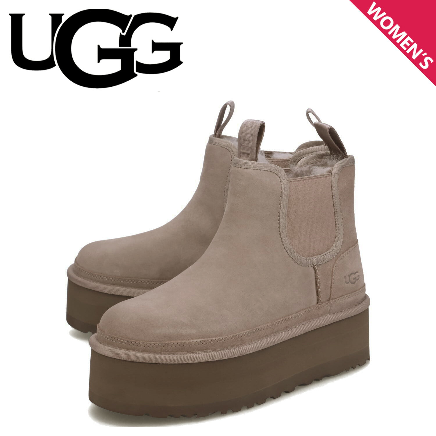 【クーポンで最大1000円OFF！5/16 10:59まで】 UGG アグ ブーツ ムートンブーツ サイドゴア ニューメル プラットフォーム チェルシー レディース 厚底 ショート NEUMEL PLATFORM CHELSEA グレー 1134526