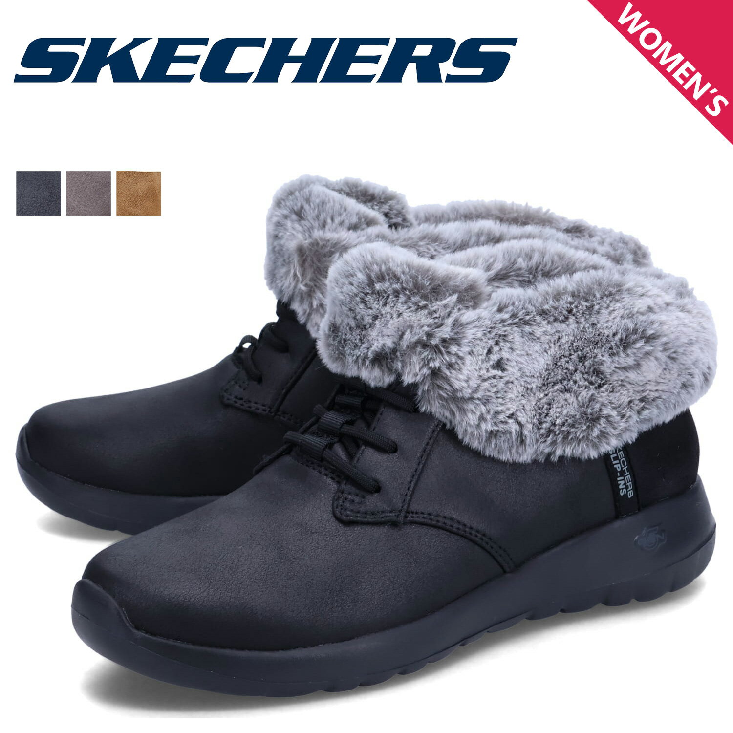 スケッチャーズ SKECHERS スリップインズ オンザゴー ジョイ コージーチャーム スニーカーブーツ ショート レディース ボア SLIP-INS ON-THE-GO JOY COZY CHARM ブラック ブラウン 黒 144803のサムネイル