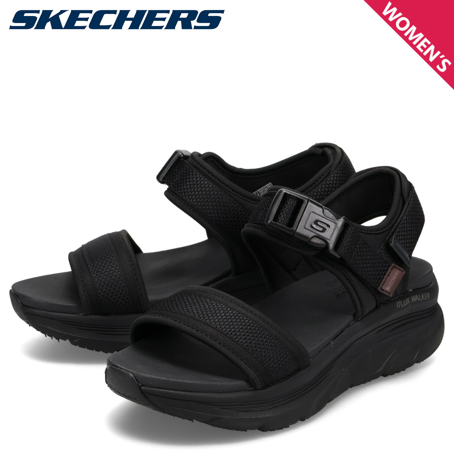 スケッチャーズ SKECHERS サンダル ストラップサンダル デラックス ウォーカー レディース 厚底 D'LUX WALKER DAILY OUTING ブラック 黒 119824