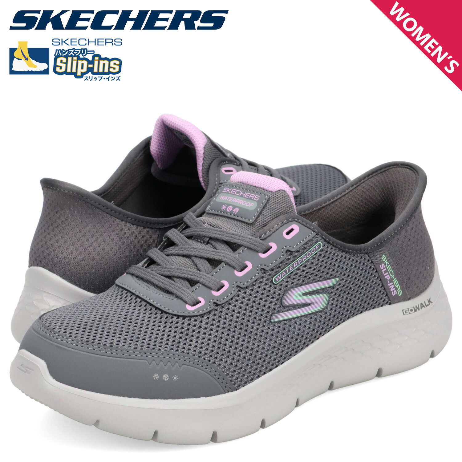 スケッチャーズ SKECHERS スリップインズ ゴーウォーク フレックス クリア クリーク スニーカー レディース ワイド SLIP-INS GO WALK FLEX グレー 124846W