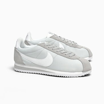 NIKE WMNS CLASSIC CORTEZ NYLON [749864-010 PURE PLATINUM/WHITE] ナイキ ウィメンズ クラシック コルテッツ ナイロン ピュアプラチナム ホワイト レディース スニーカー 白 グレー レトロランニングシューズ