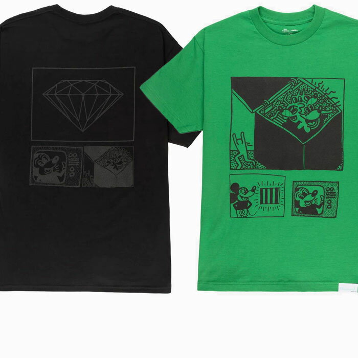 DIAMOND SUPPLY MICKEY AND HARING BOX TEE ダイヤモンドサプライ ミッキーマウス キース・ヘリング 半袖Tシャツ メンズ 黒 緑