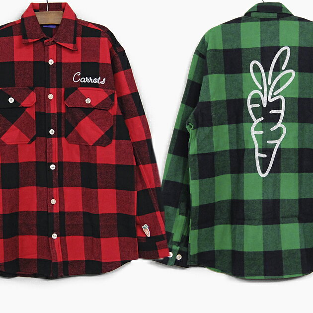 キャロッツ メンズ フランネル シャツ CARROTS SIGNATURE LUMBERJACK FLANNEL CARROTS BY ANWAR CARROTS ボタン ネルシャツ バッファローチェック 長袖 シャツ バック 刺繍 ビッグサイズ オーバーサイズ プレゼント