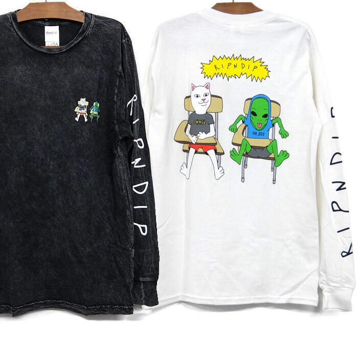 【30%OFF】【並行輸入品】RIPNDIP リップンディップ Tシャツ 長袖 BUTZ UP LONGSLEEVE TEE [BLACK MINERAL WASH/WHITE] メンズ/レディース ロンT 黒 スケートボード ストリート 猫 RIPNDIP