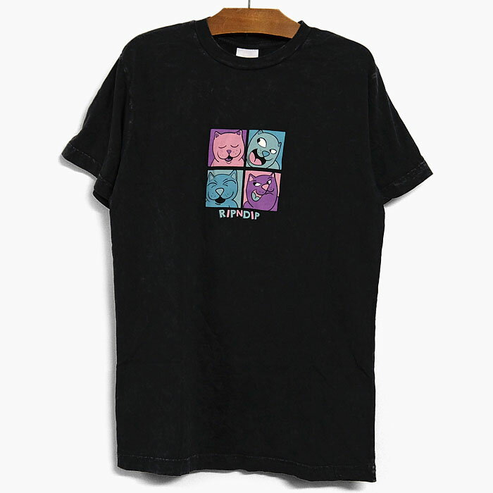 RIPNDIP POP NERM TEE RND4974 リップンディップ ポップ ナーム 半袖 Tシャツ メンズ/ティーシャツ/黒/ウォッシュ/猫/ロゴ/2021春夏