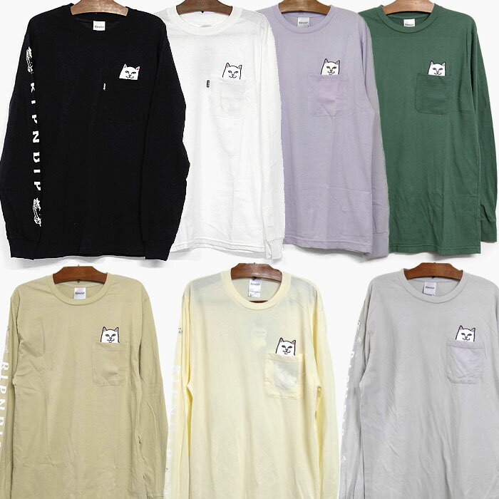 【並行輸入品】RIPNDIP LORD NERMAL POCKET L/S TEE[リップンディップ ロードナーマル ロンT][Tシャツ/長袖/黒/紫/ベージュ/オリーブ/グレー/メンズ/ポケットTシャツ/スケボー/猫]