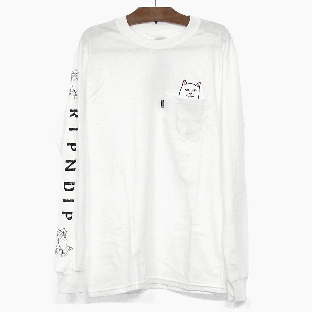 【並行輸入品】RIPNDIP LORD NERMAL POCKET L/S TEE[リップンディップ ロードナーマル ロンT][Tシャツ/長袖/黒/紫/ベージュ/オリーブ/グレー/メンズ/ポケットTシャツ/スケボー/猫]