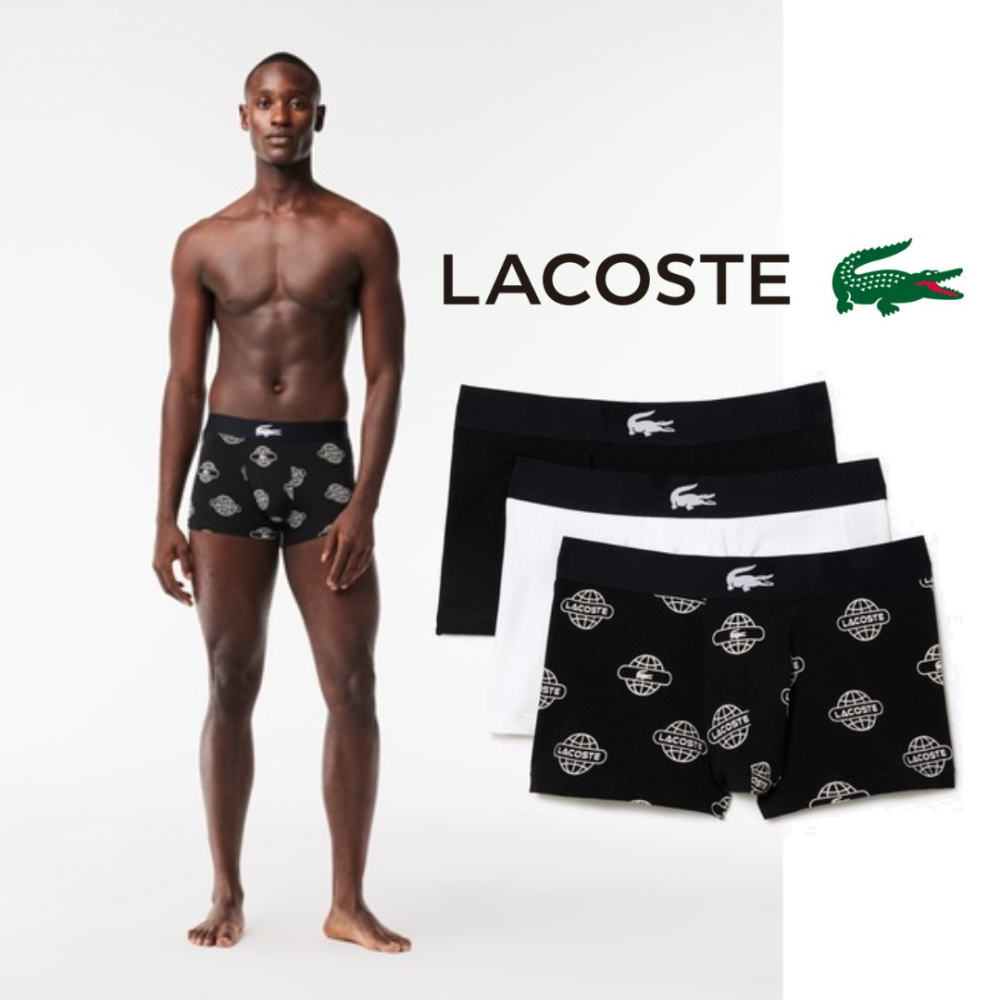 ラコステ パンツ メンズ ラコステ LACOSTE プラネットプリント ストレッチ コットン ジャージ トランクショーツ 3パック 5H2189-10 258（ブラック×ホワイト） 【GHFO】