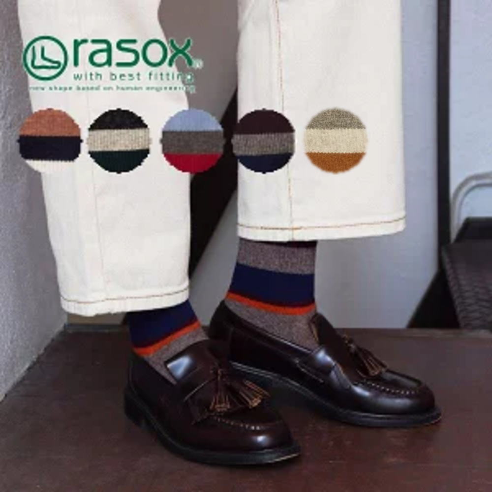 【最大全額ポイント還元※要エントリー】ラソックス rasox 靴下 ニューマルチボーダーウールクルー CA15..